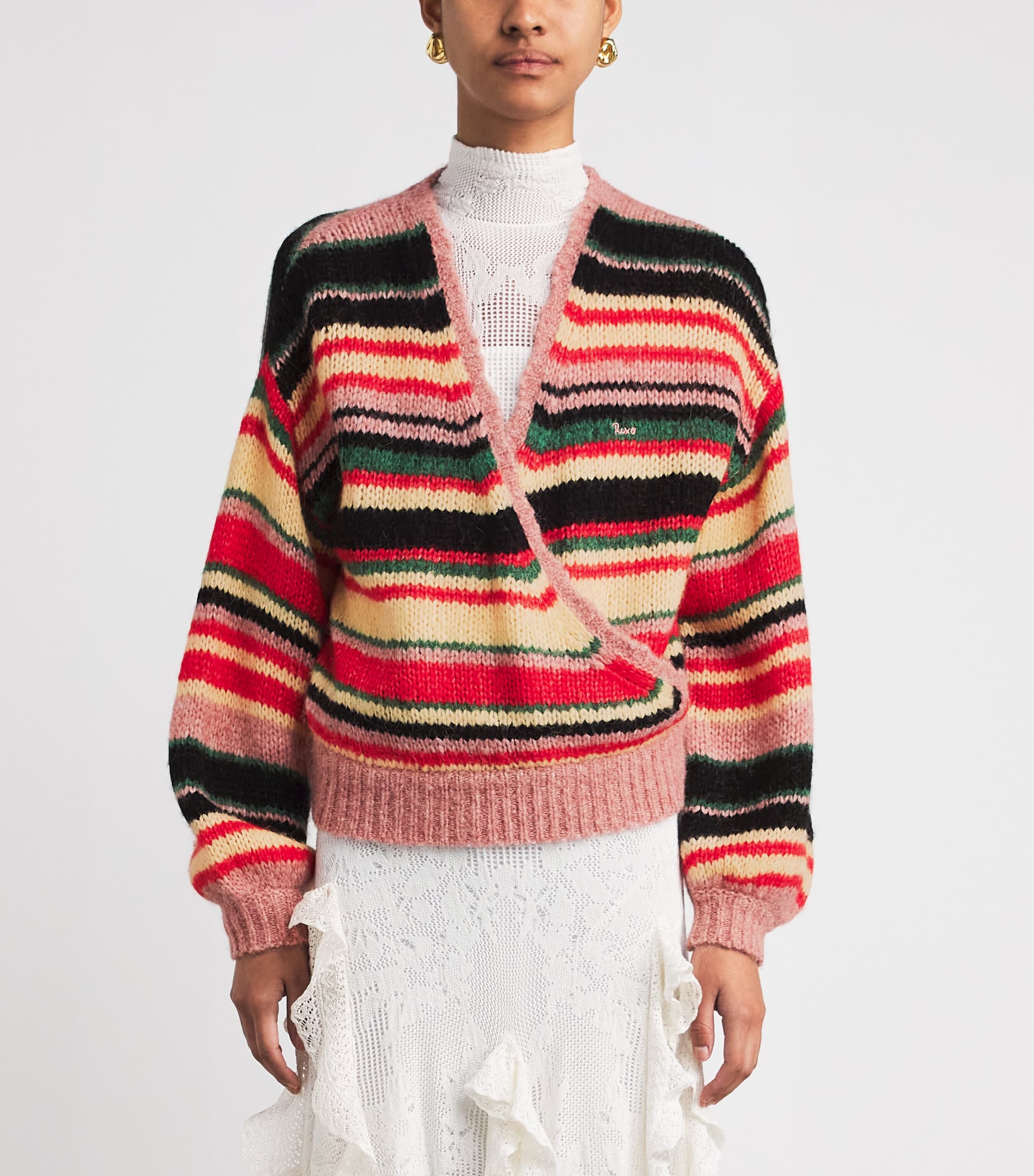 Rixo Womens Wool-Blend Stripe Wrap Sweater Kelly Stripe Multi Image 4