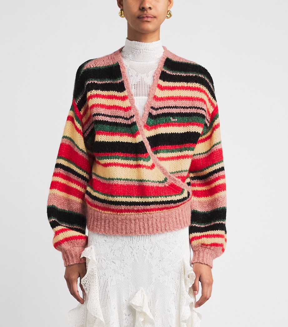 Rixo Womens Wool-Blend Stripe Wrap Sweater Kelly Stripe Multi Image 4