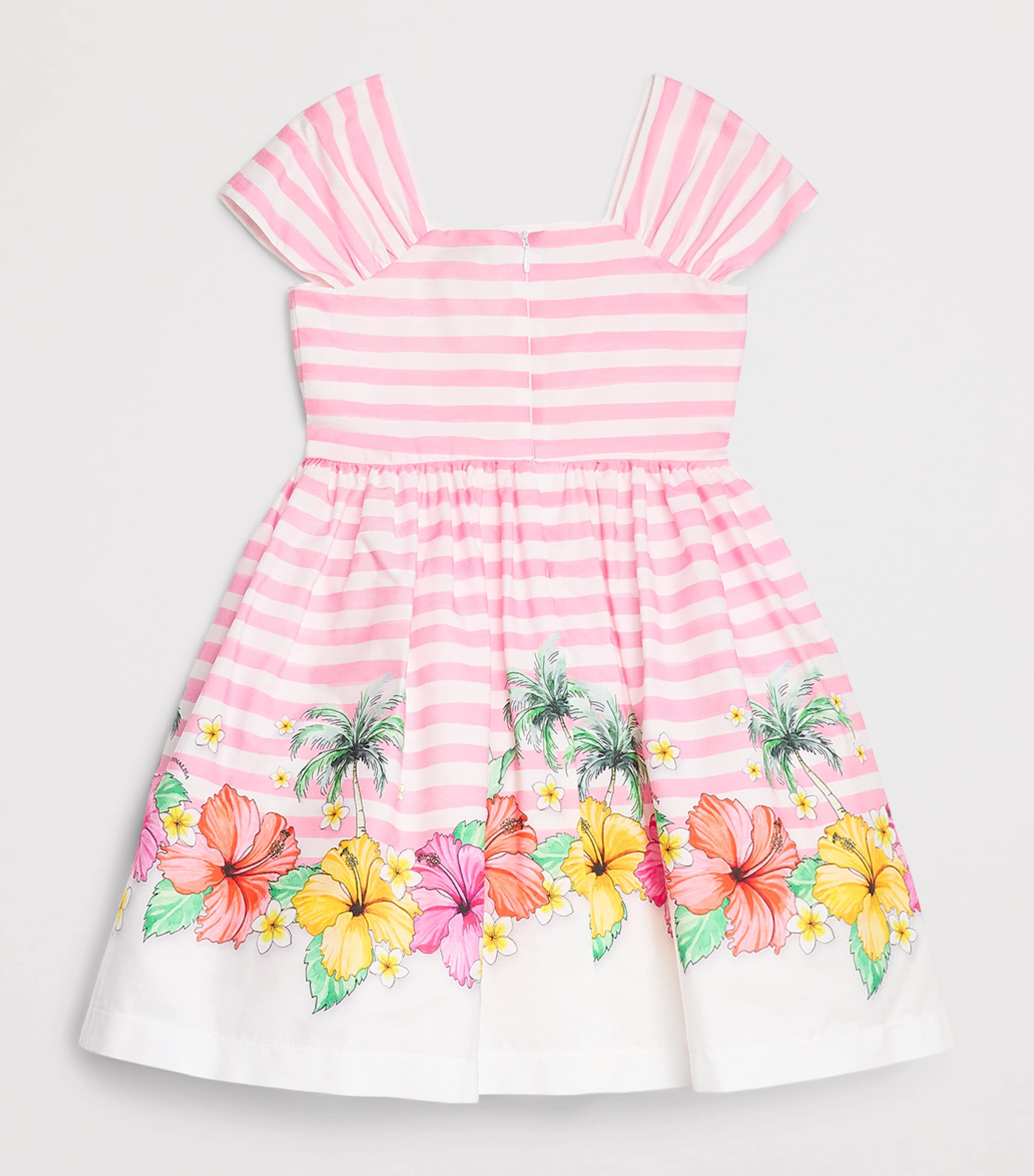 Monnalisa Cotton Poplin Hibiscus Dress (2-12 Years) Bianco+fuxia Image 2