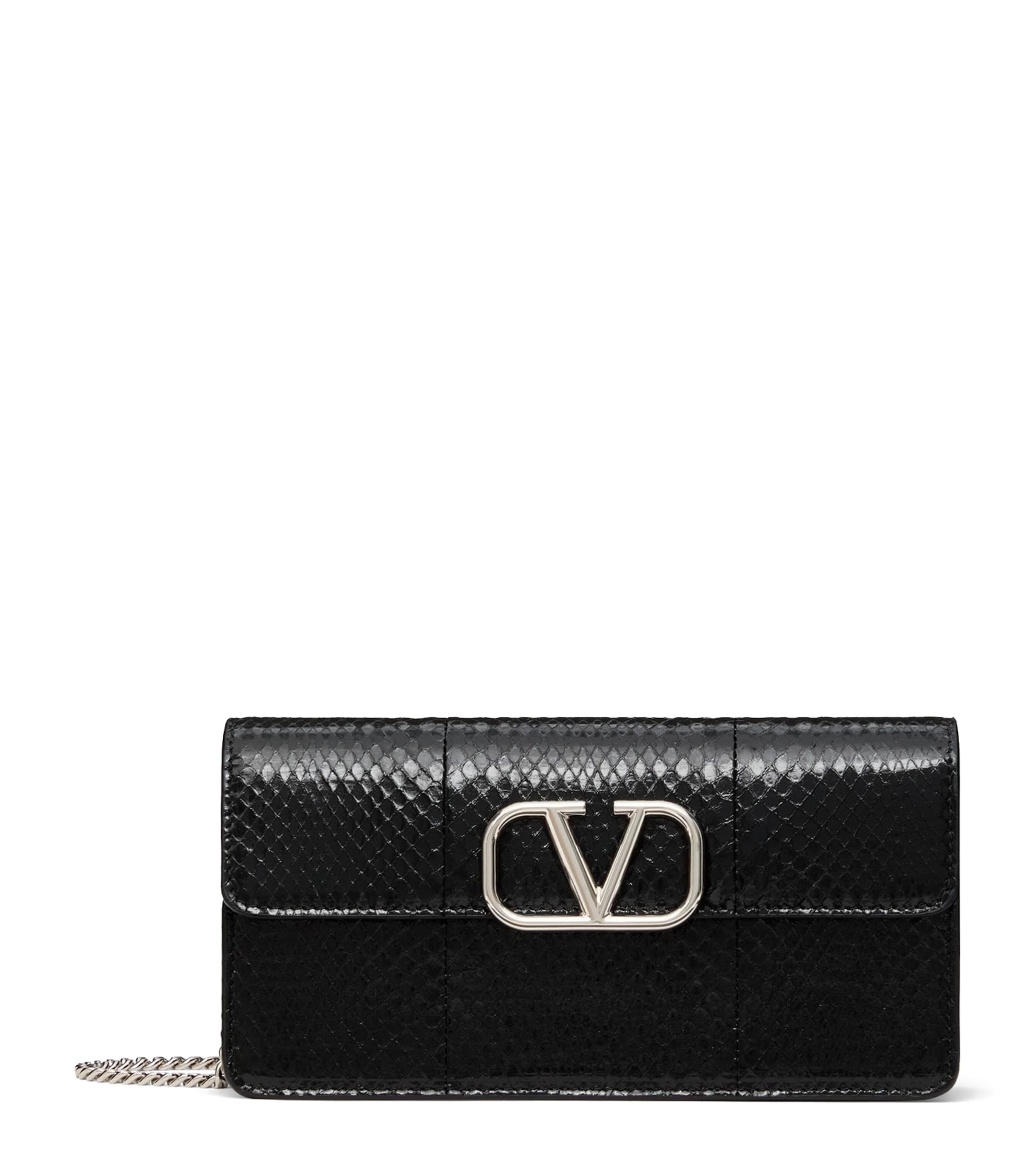 Valentino Vlogo Signature Leather Chain Wallet In Black