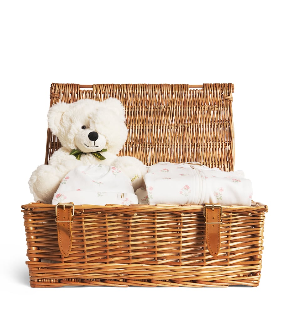 Harrods Organic Cotton Floral All-In-One and Hat Hamper Pink Image 1