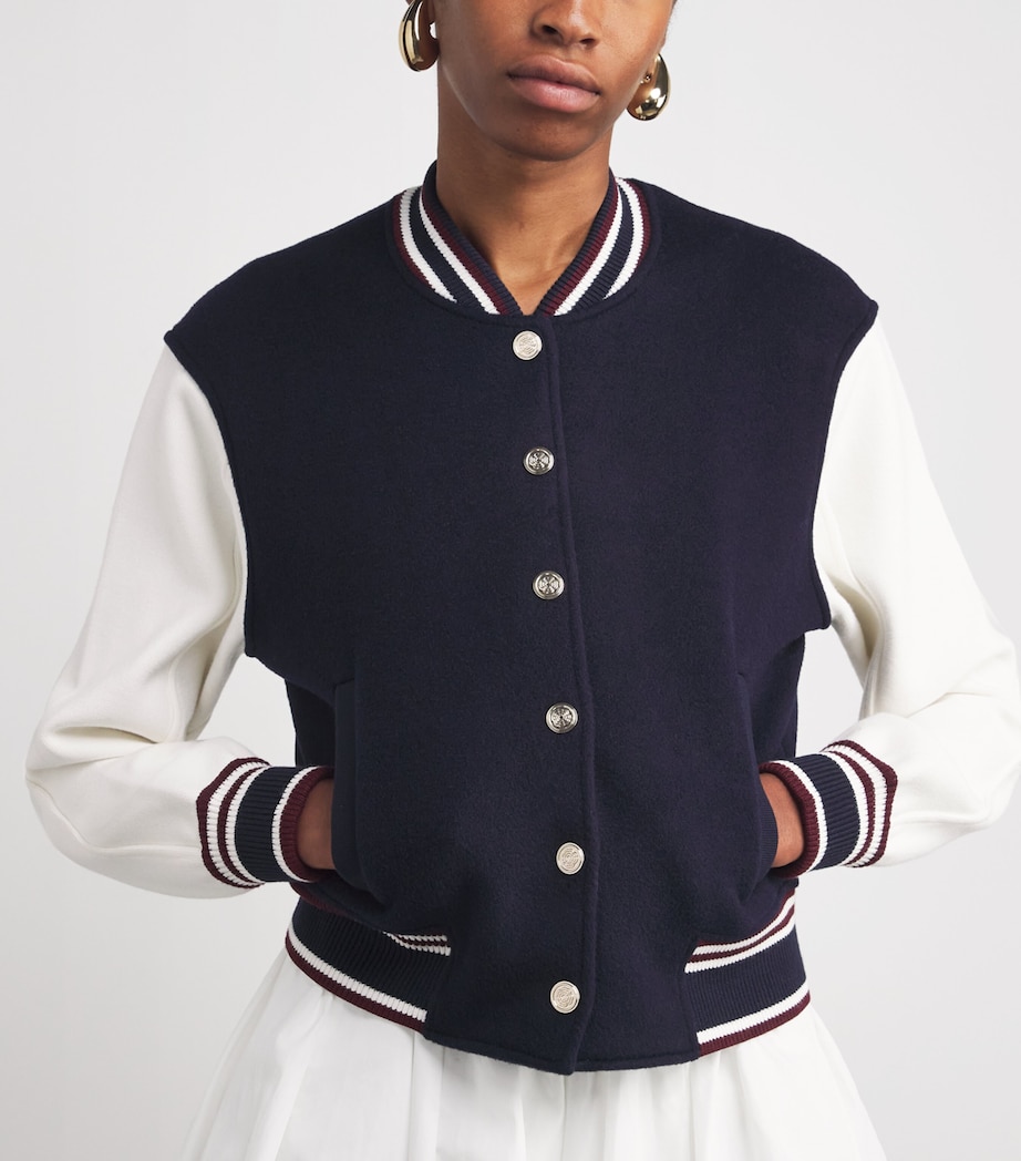 Wool Stripe-Trim Bomber Jacket NAVY Image 6