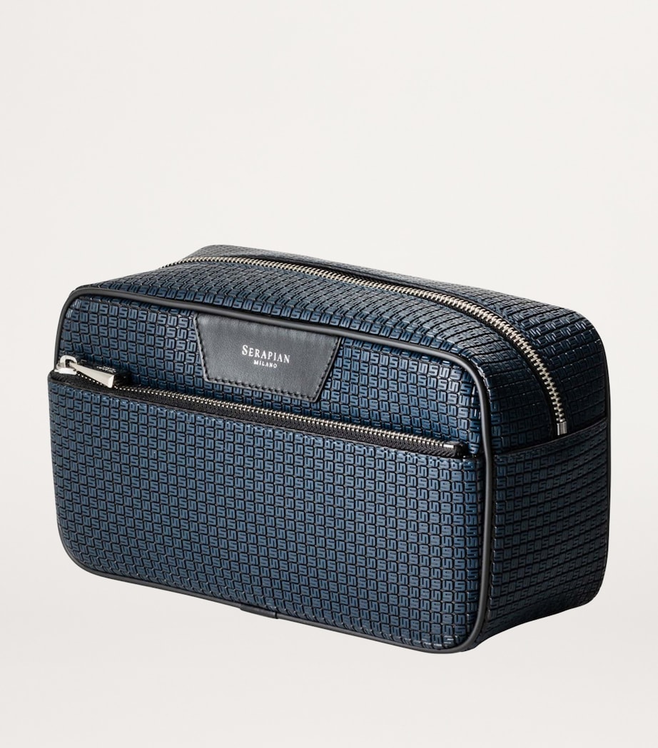 Serapian Coated Canvas-Leather Wash Bag Ocean Blue Black Image 2