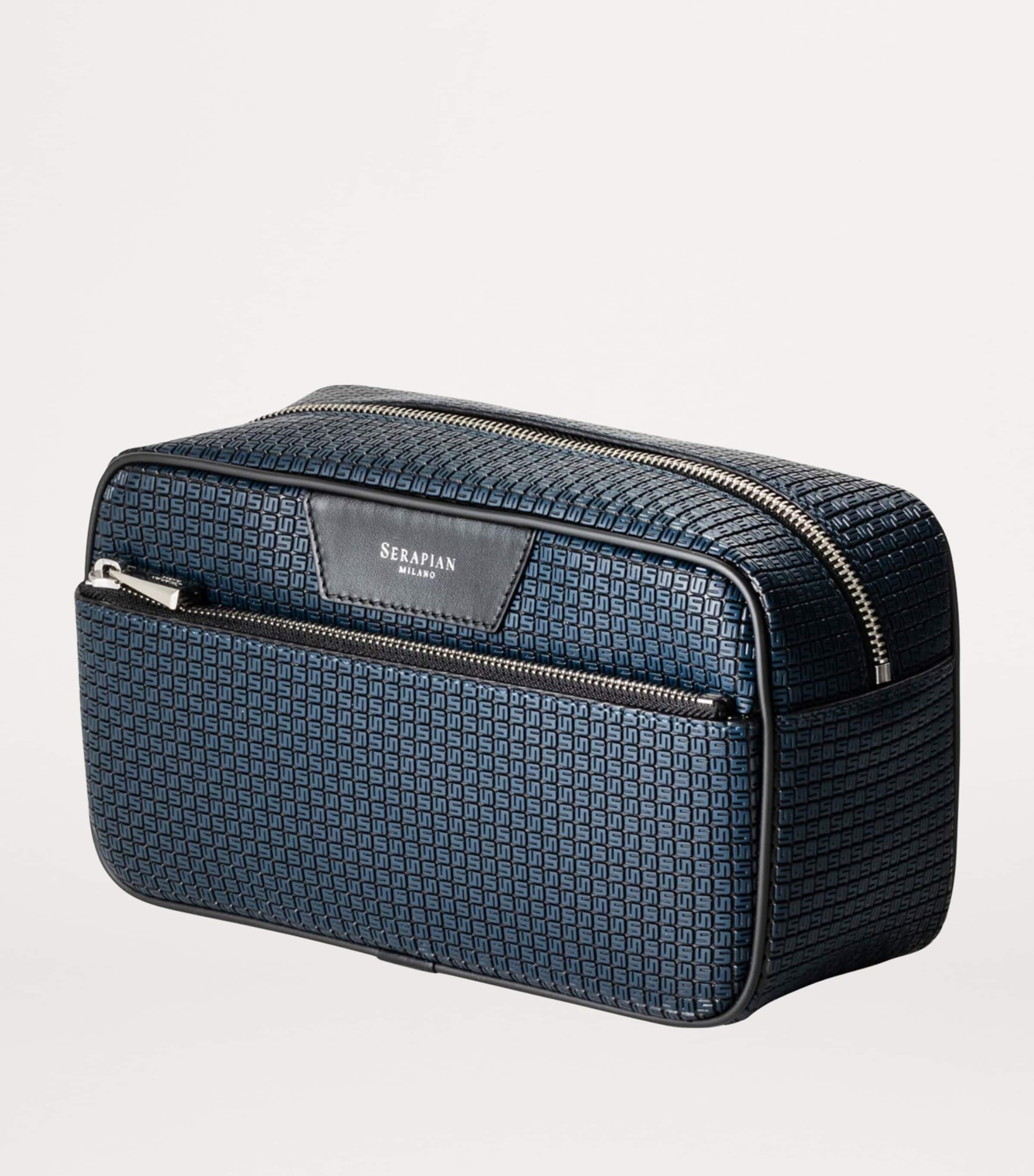 Serapian Navy Coated Canvas-Leather Wash Bag | Harrods UK