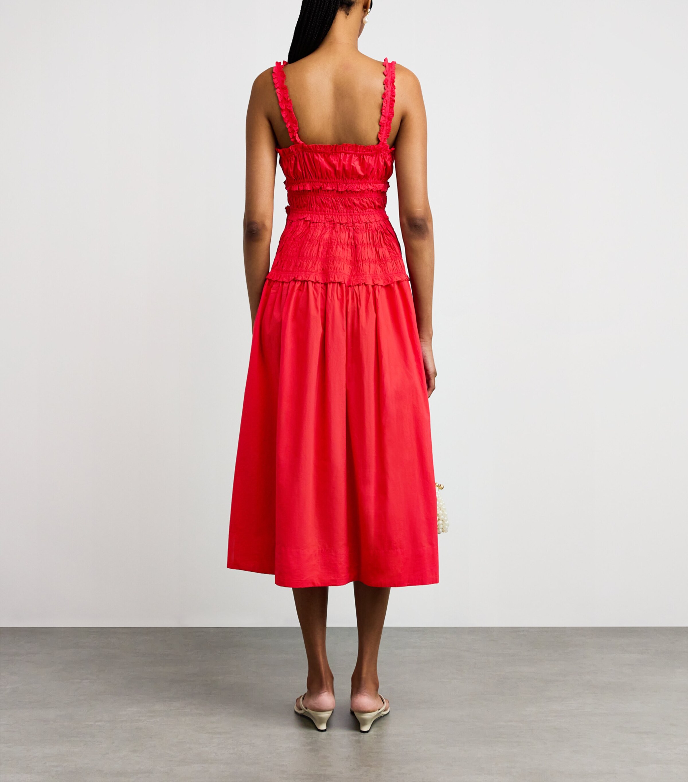 DEN Red Organic Cotton Marianne Midi Dress | Harrods SA