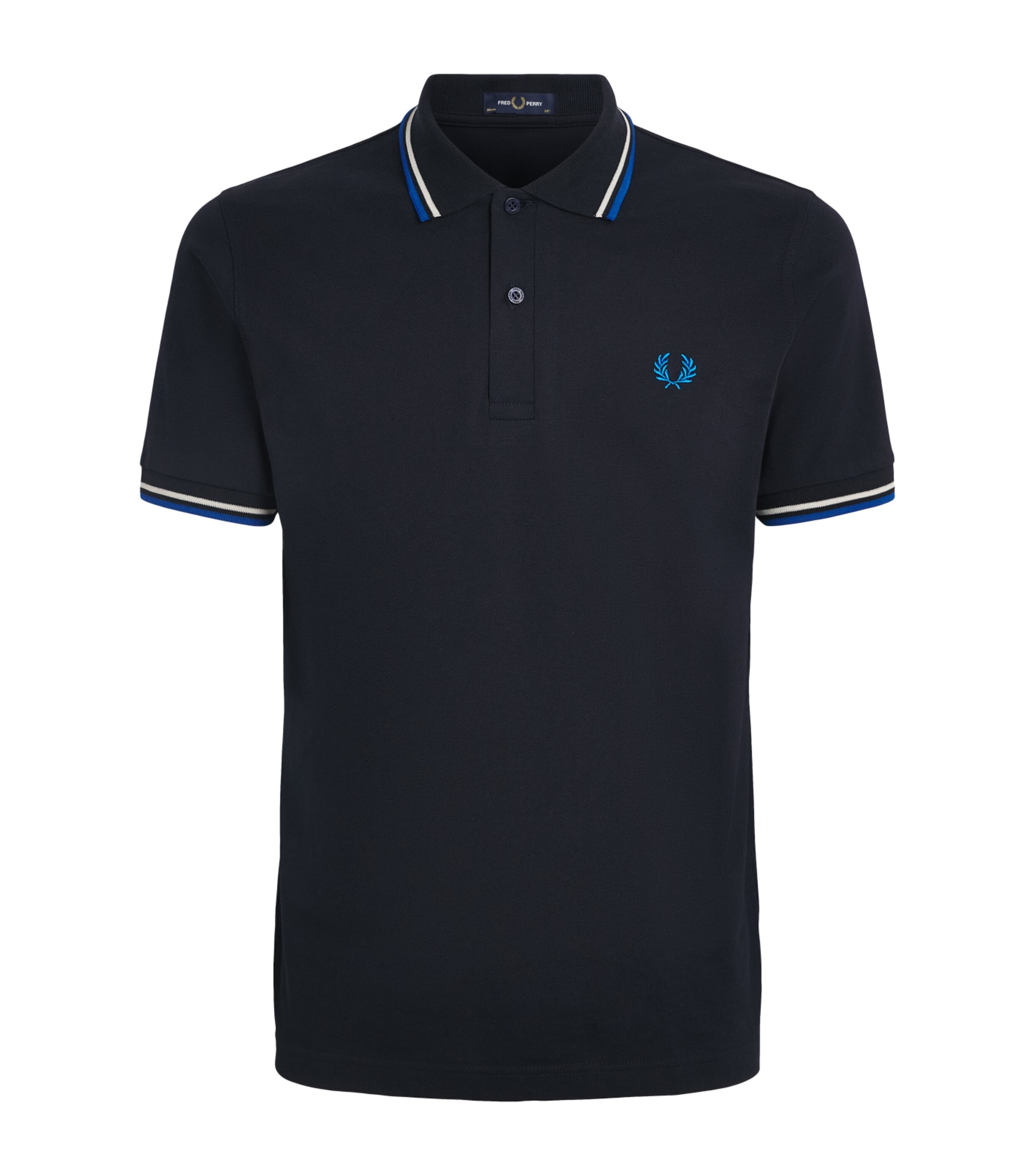 Fred Perry Mens Cotton Twin Tipped Polo Shirt Nvy/trmlwt/icblu Image 1