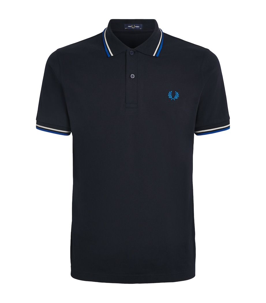 Fred Perry Mens Cotton Twin Tipped Polo Shirt Nvy/trmlwt/icblu Image 1