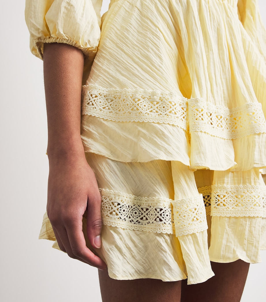 Maje Womens Lace-Trim Ruffled Mini Dress Pale Yellow Image 3