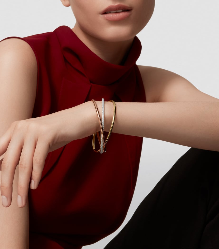 Small White, Rose, Yellow Gold and Diamond Trinity Bracelet MIXED GOLD Image 4