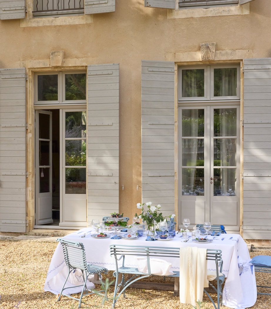 Linen Embroidered Midi Tablecloth (170cm x 320cm) WHITE/BLUE Image 4
