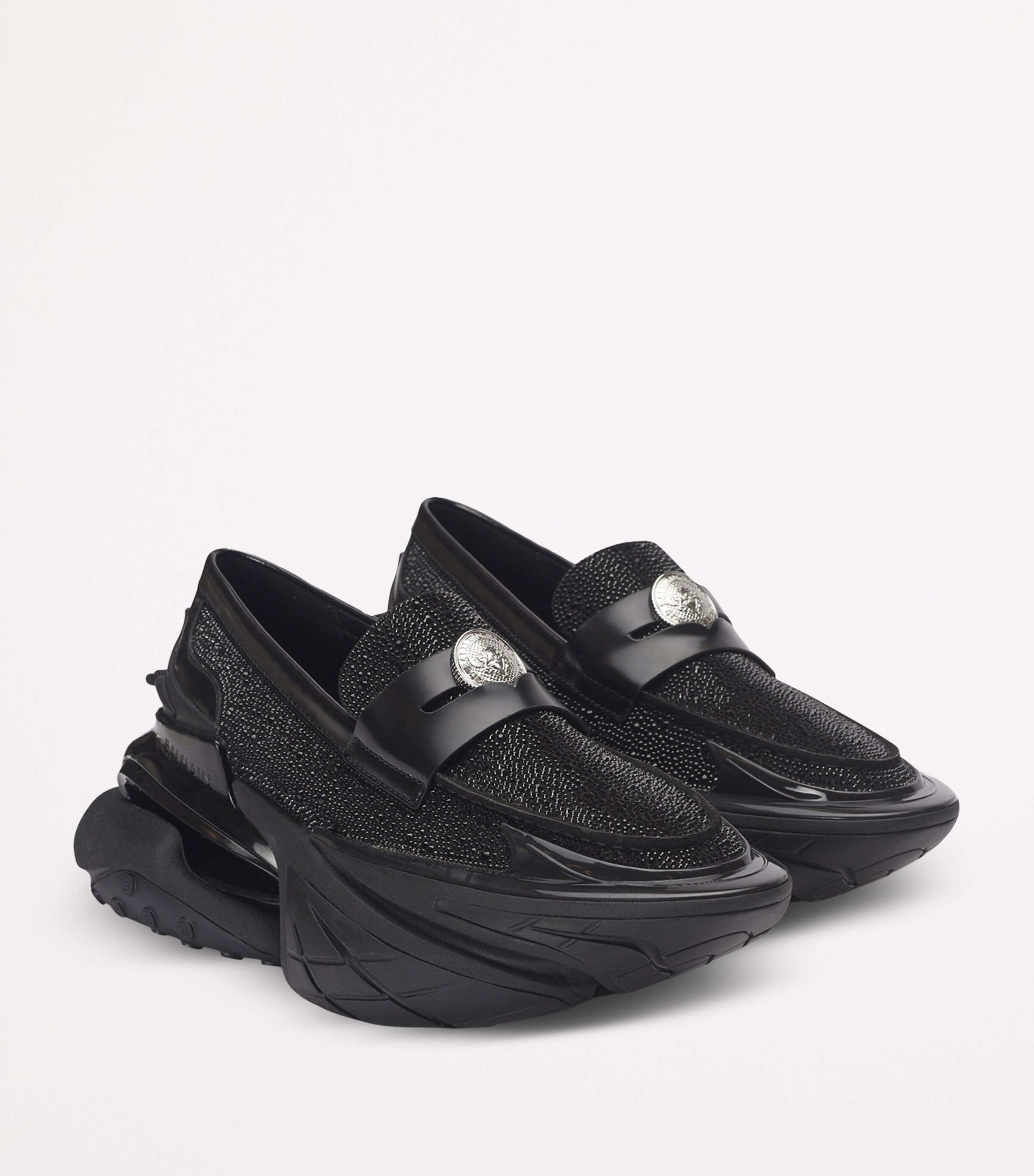 Balmain Black Rhinestone-Embellished Unicorn Loafers 