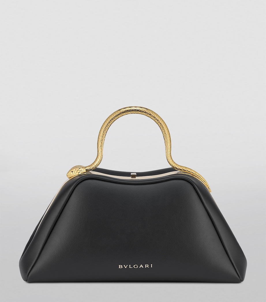 Small Leather Serpentine Top Handle Bag BLACK Image 6