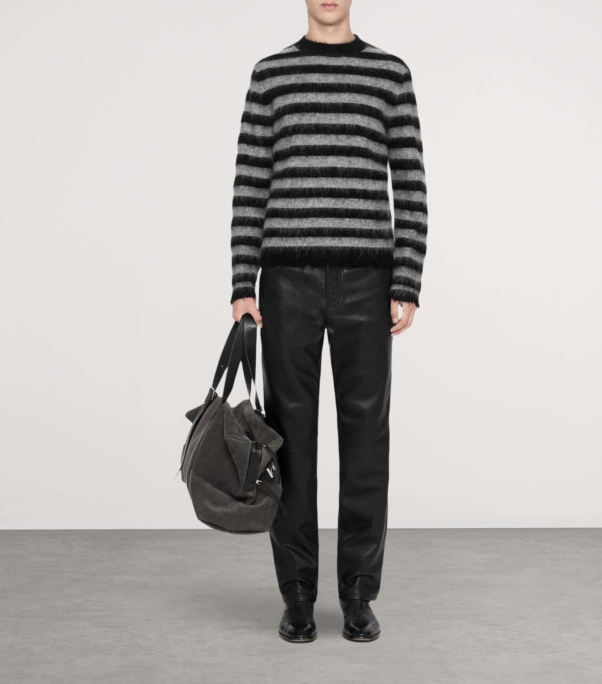 AllSaints Mens Wool-Mohair-Blend Harry Stripe Sweater Blk/monument Grey Image 2