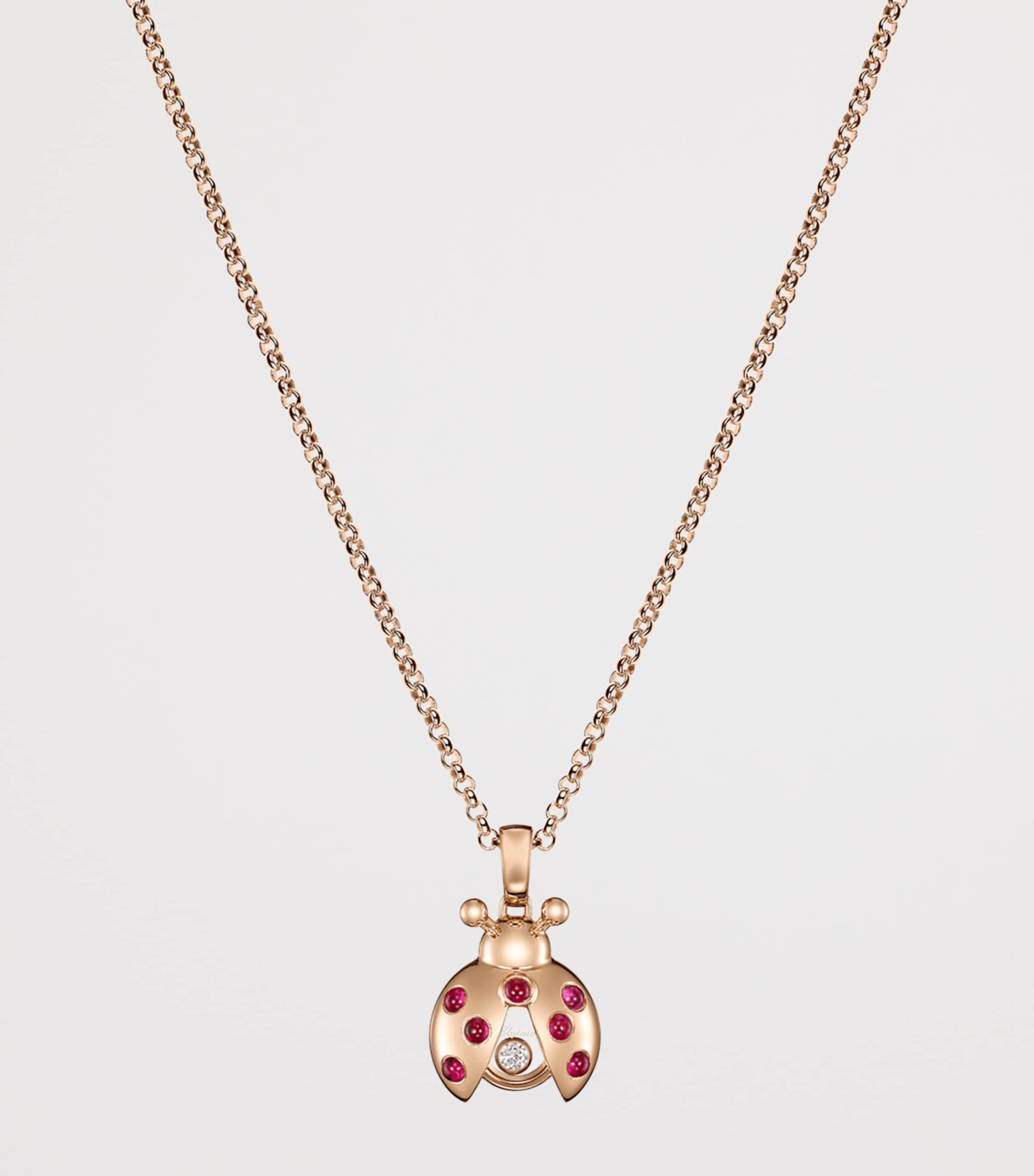 Rose Gold, Diamond and Ruby Happy Diamonds Ladybird Necklace 18K ROSE GOLD Image 2