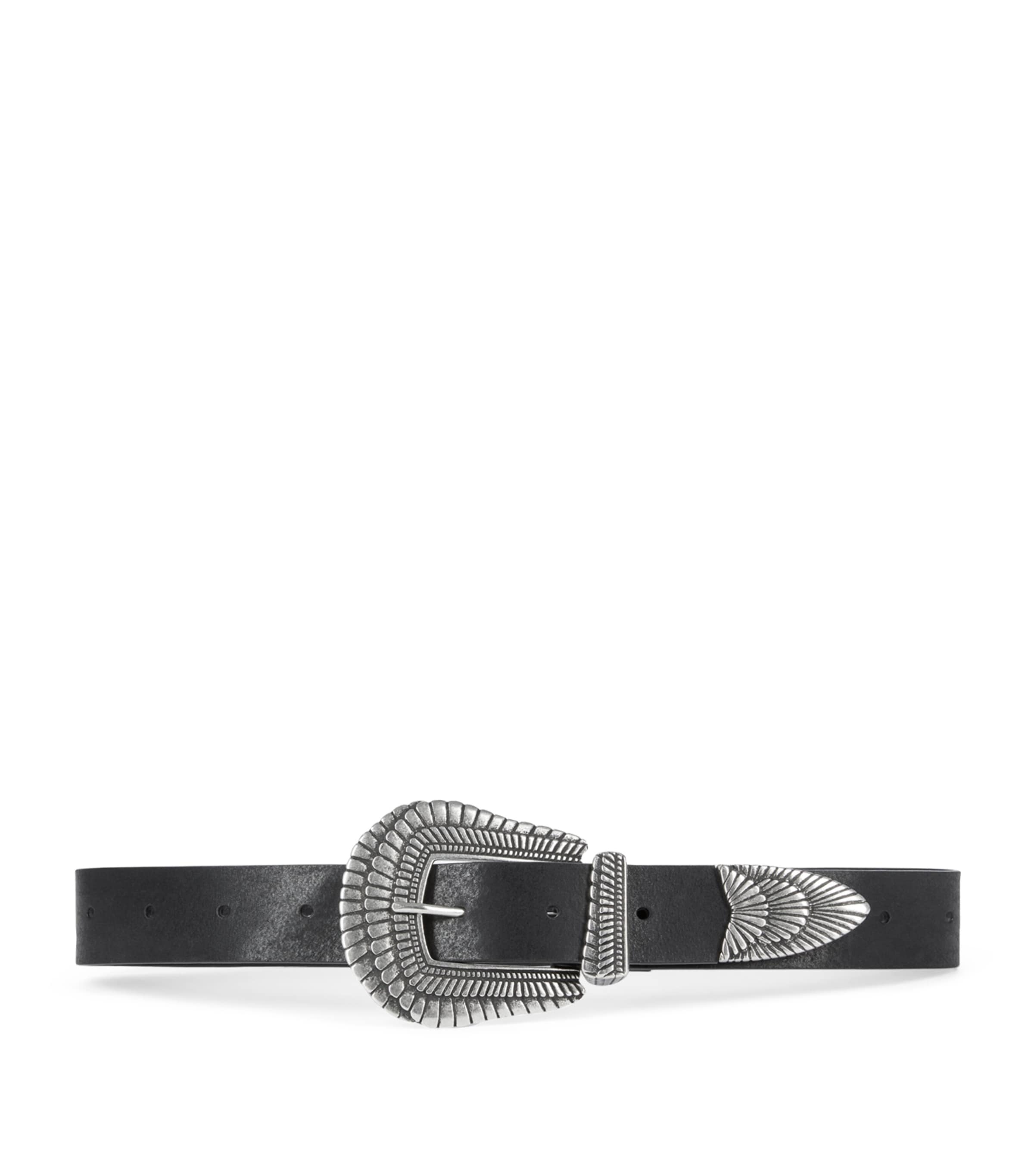 The Kooples Leather Oversized-buckle Belt In Black