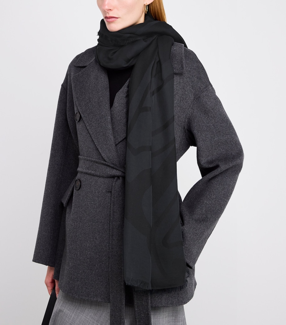 Silk-Cotton Jacquard Stole BLACK Image 2