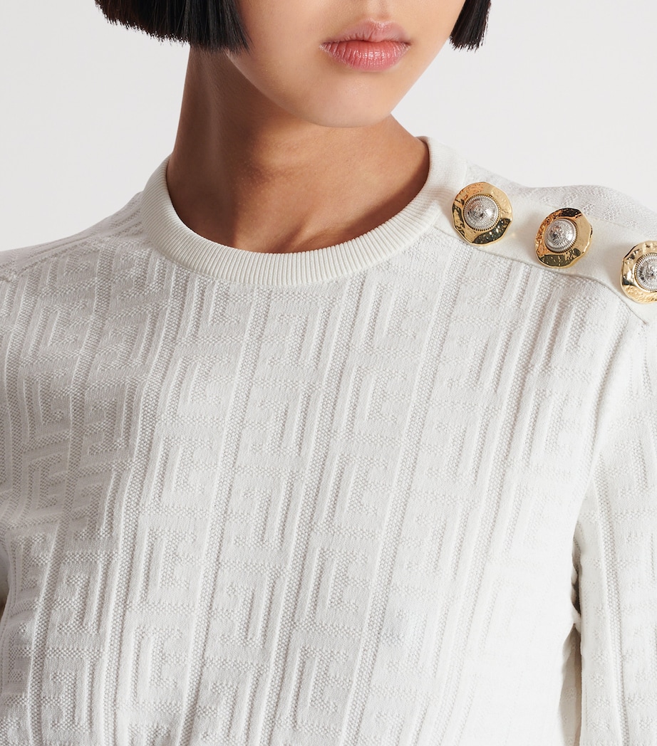 Button-Trim Monogram Sweater 0KA NATUREL Image 5