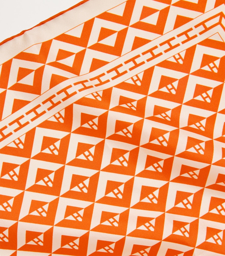 Harrods Silk Geometric Print Scarf Orange Image 6