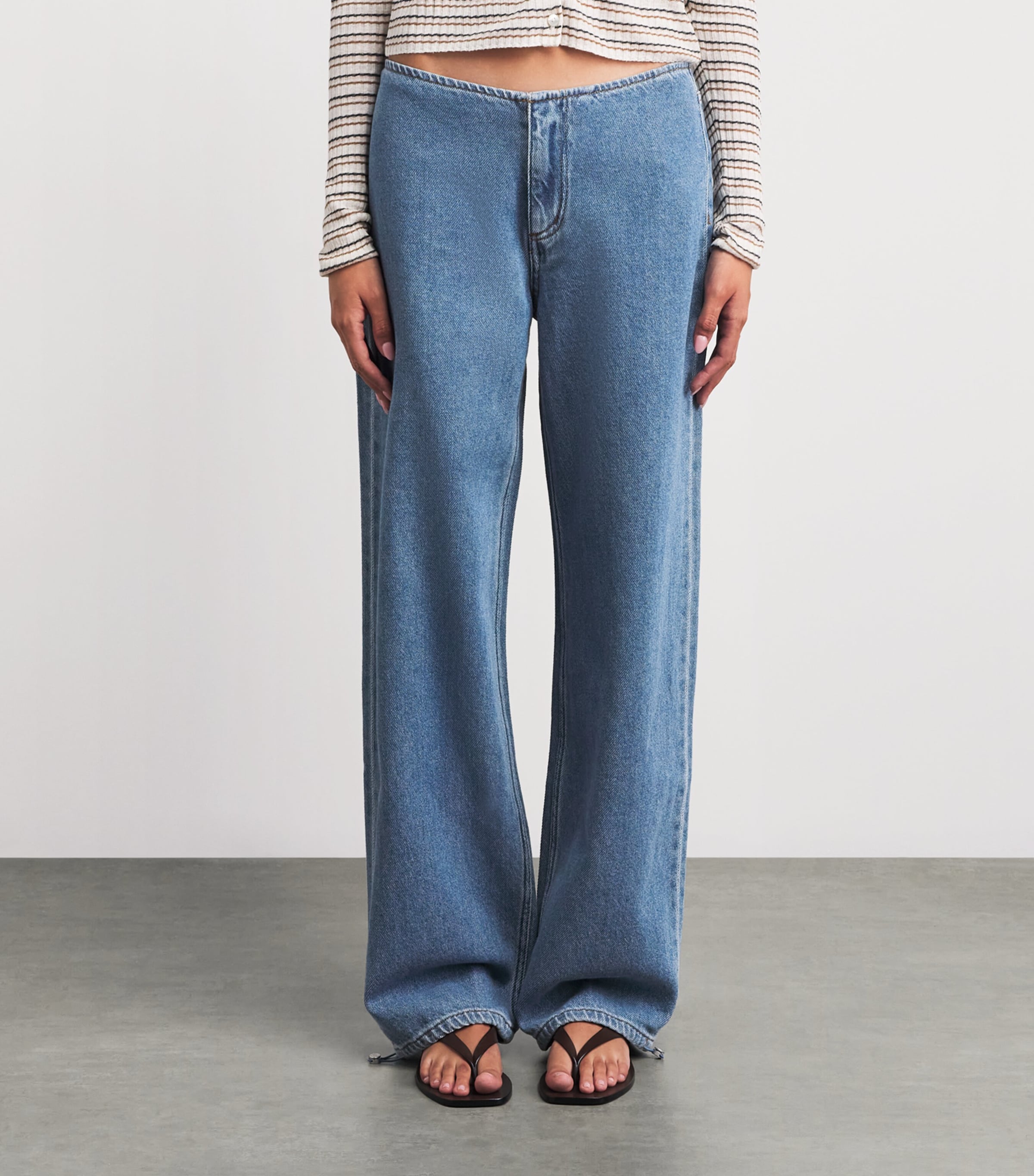 STILL HERE Womens Drawstring Sport Wide-Leg Jeans Classic Blue Image 4