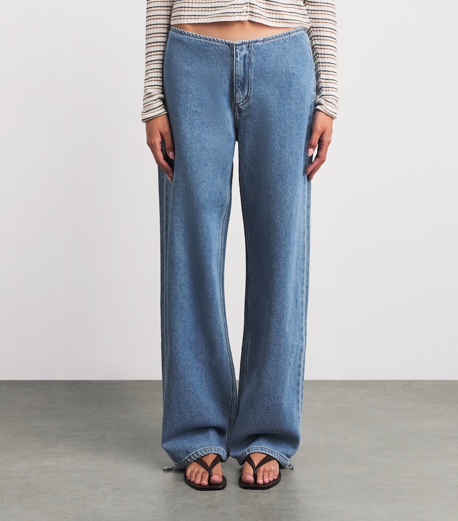 STILL HERE Womens Drawstring Sport Wide-Leg Jeans Classic Blue Image 4