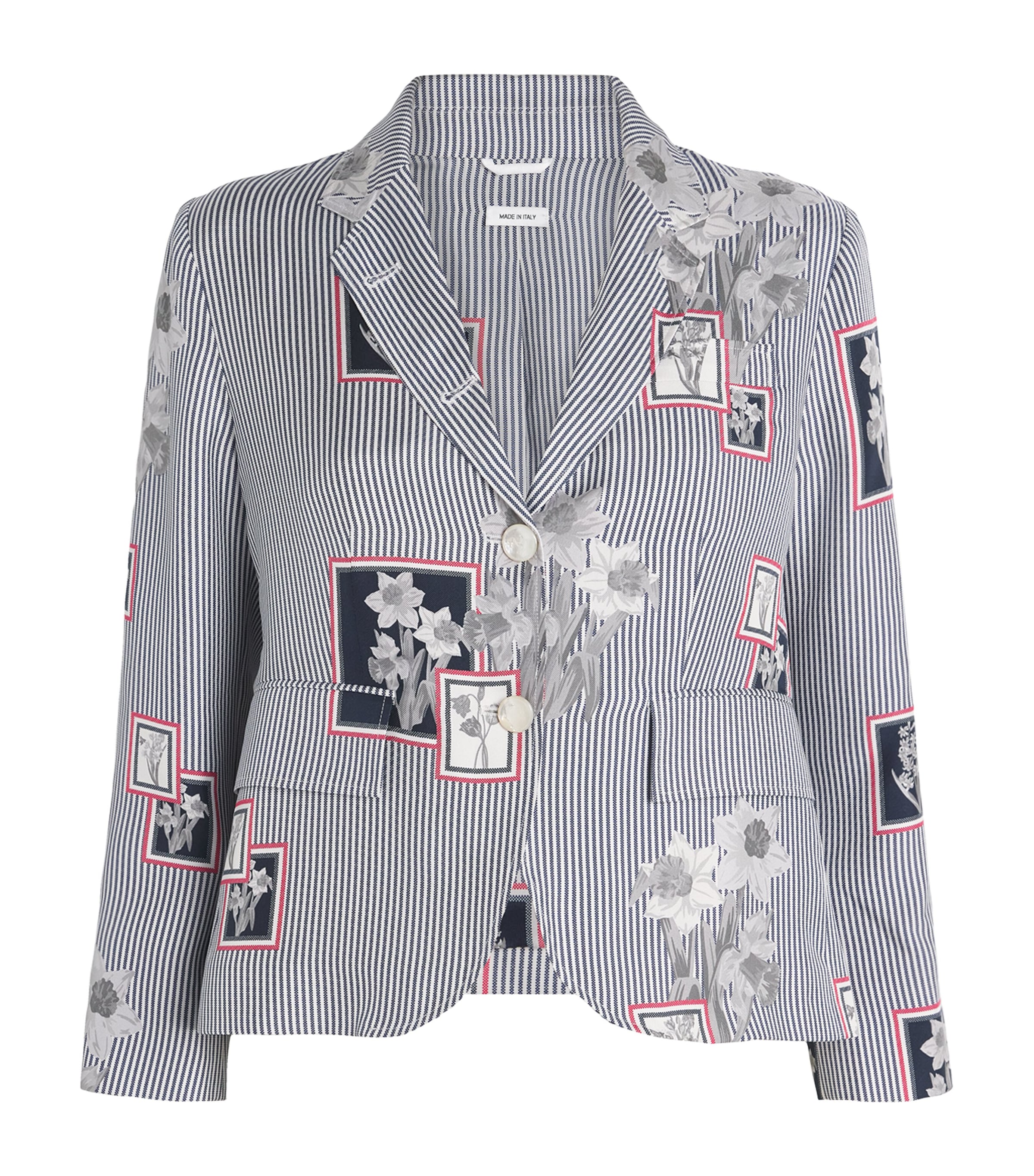 Thom Browne Silk Floral Blazer In Navy
