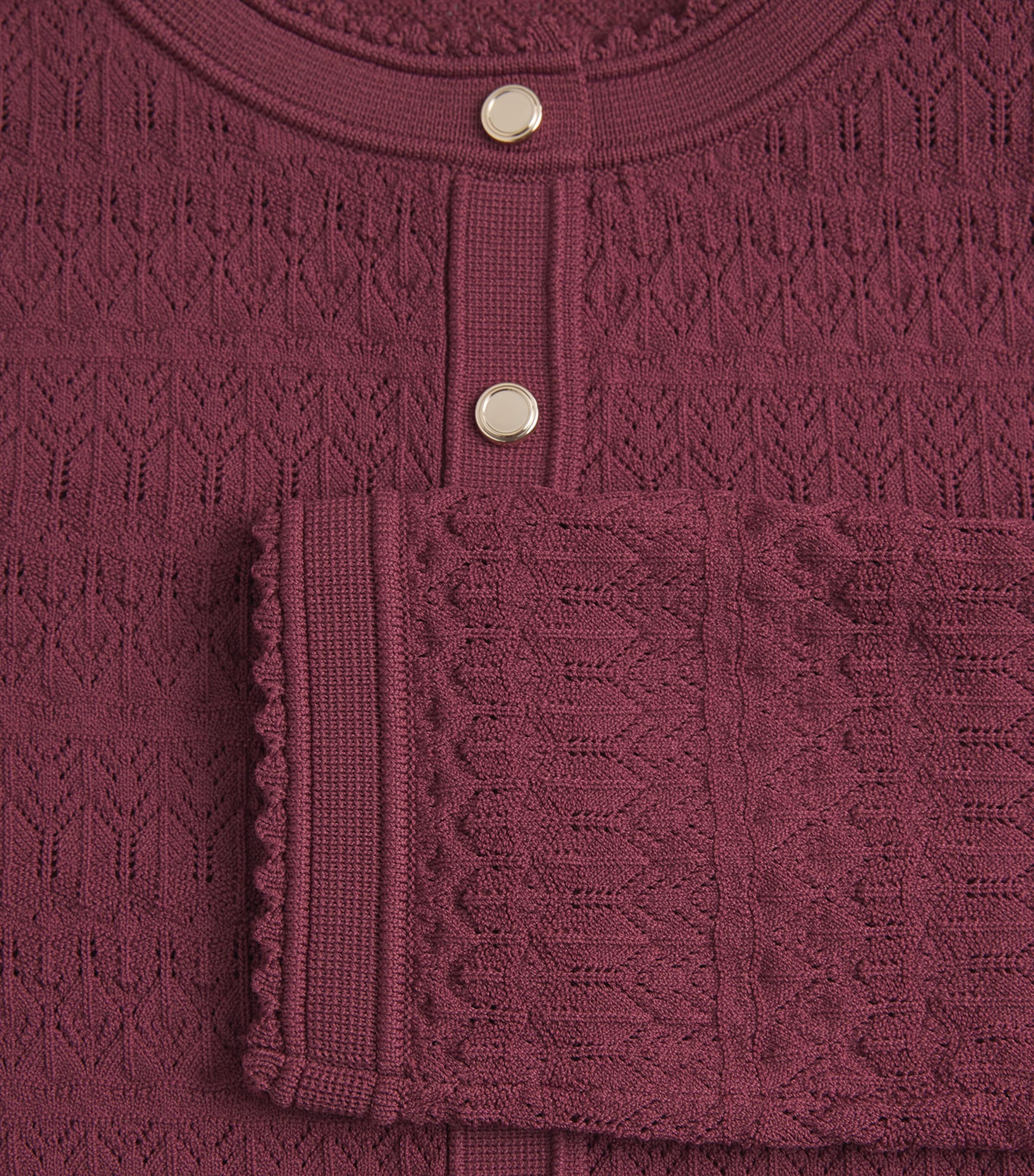 Sandro Paris Womens Pointelle Knit Cropped Cardigan Bordeaux Image 6