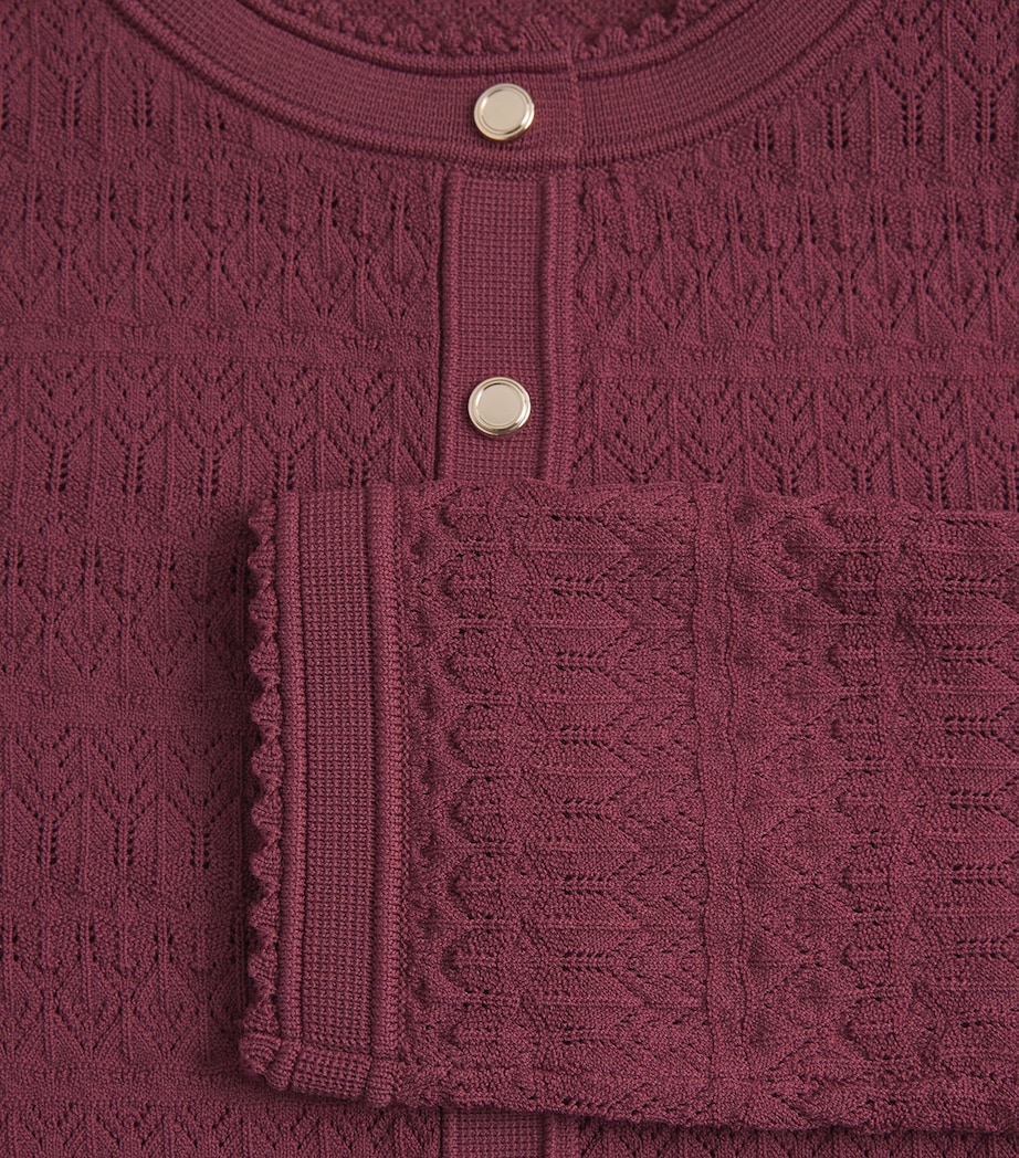 Sandro Paris Womens Pointelle Knit Cropped Cardigan Bordeaux Image 6
