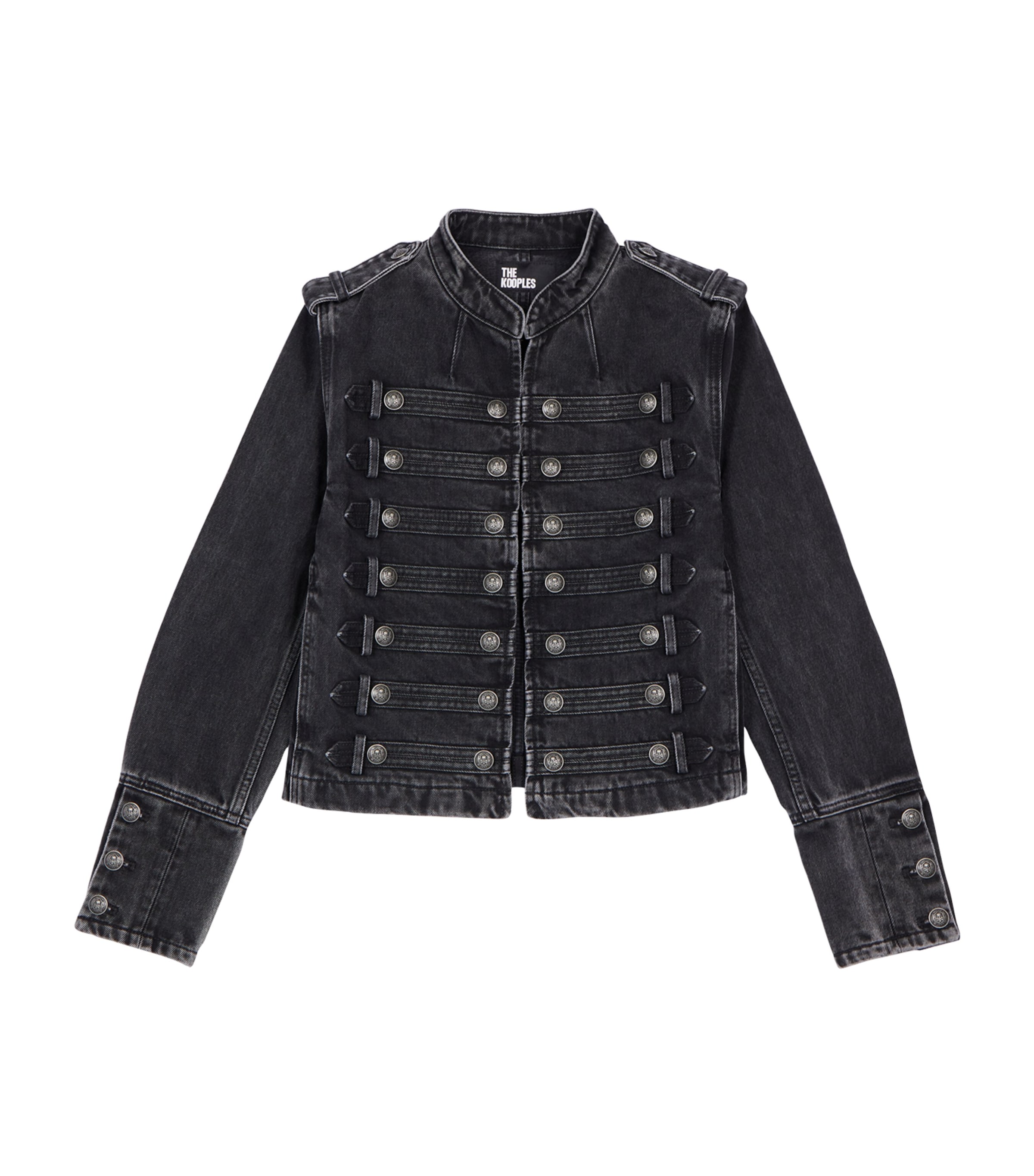 Shop The Kooples Officer-style Denim Jacket In Black