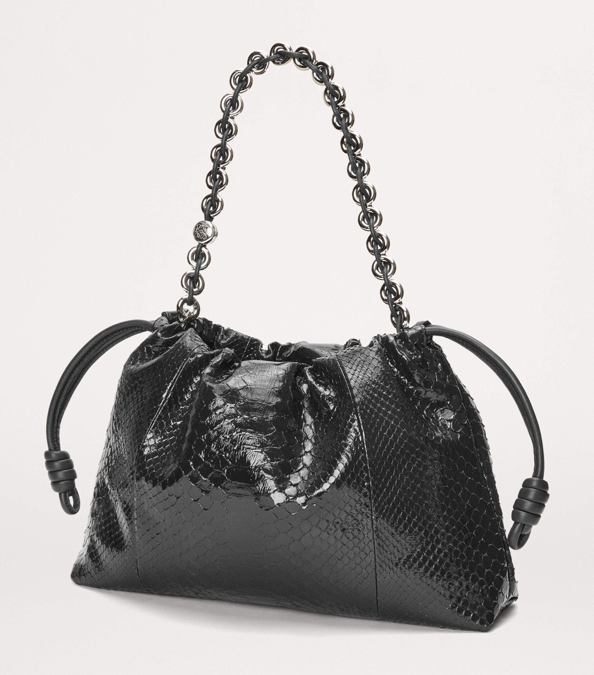 Large Patent Python Flamenco Purse BLACK Image 3