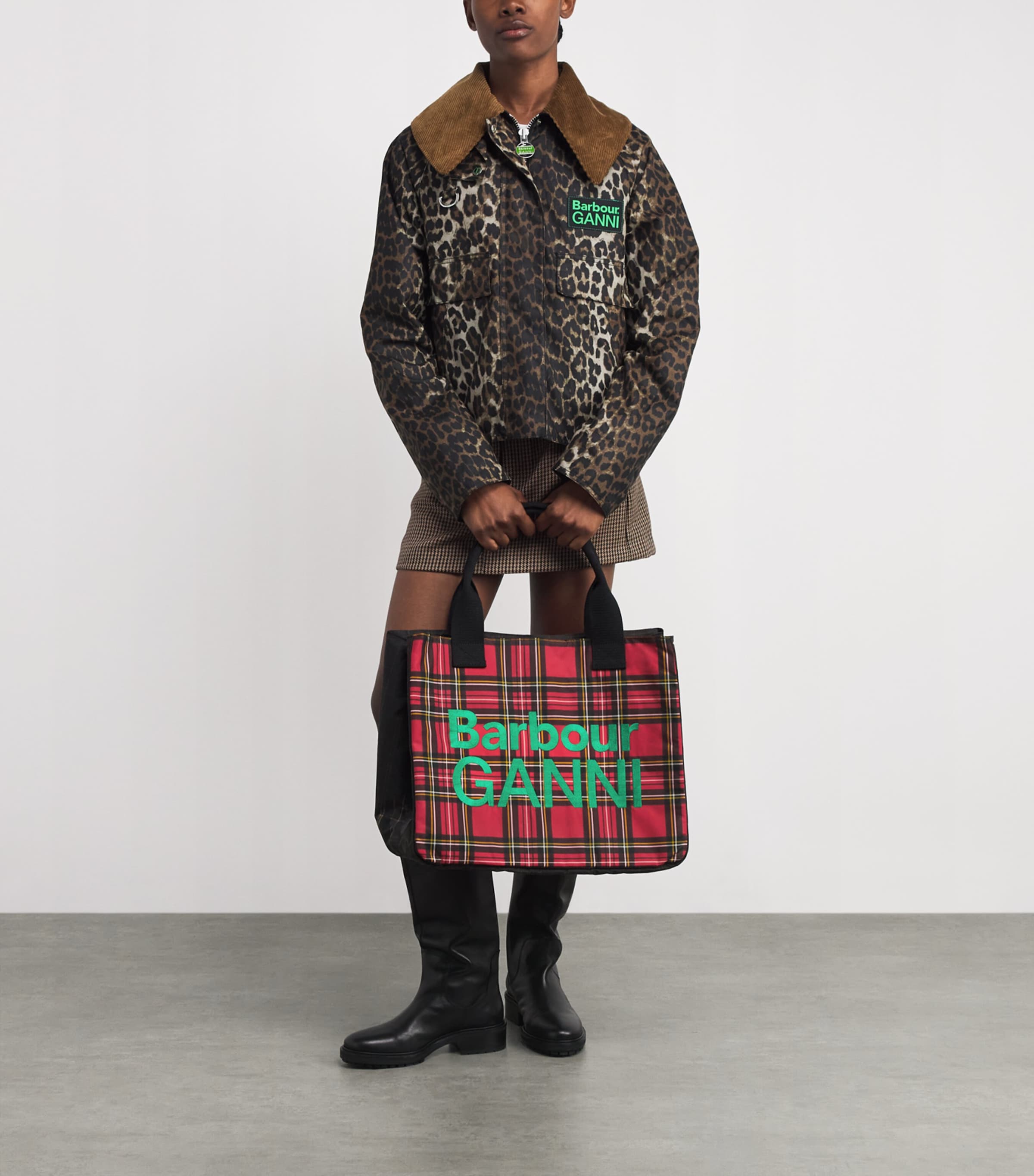 Barbour Brown x GANNI Waxed Tartan Tote Bag | Harrods US