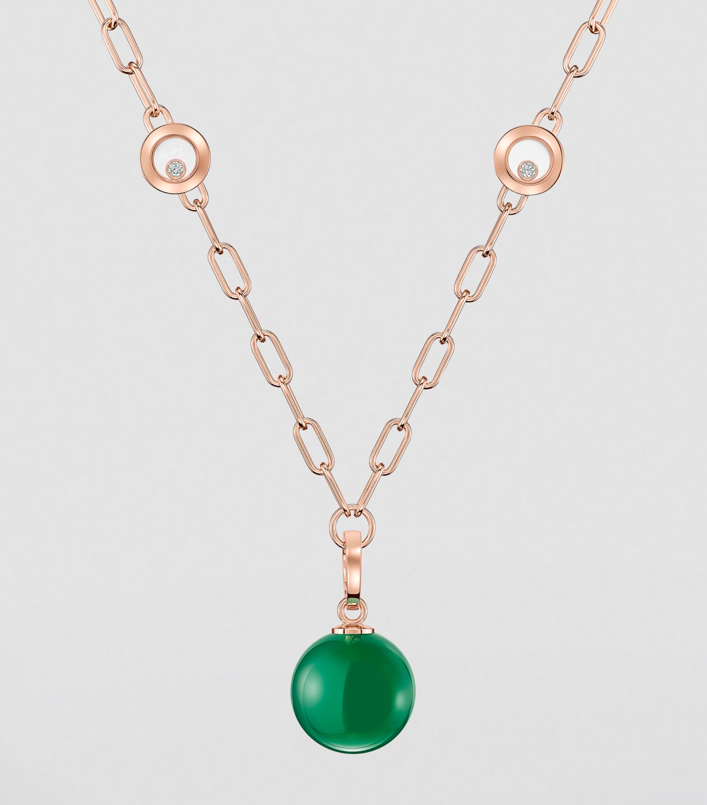 Rose Gold, Diamond and Green Agate Happy Diamonds Planet Necklace 18K ROSE GOLD Image 5