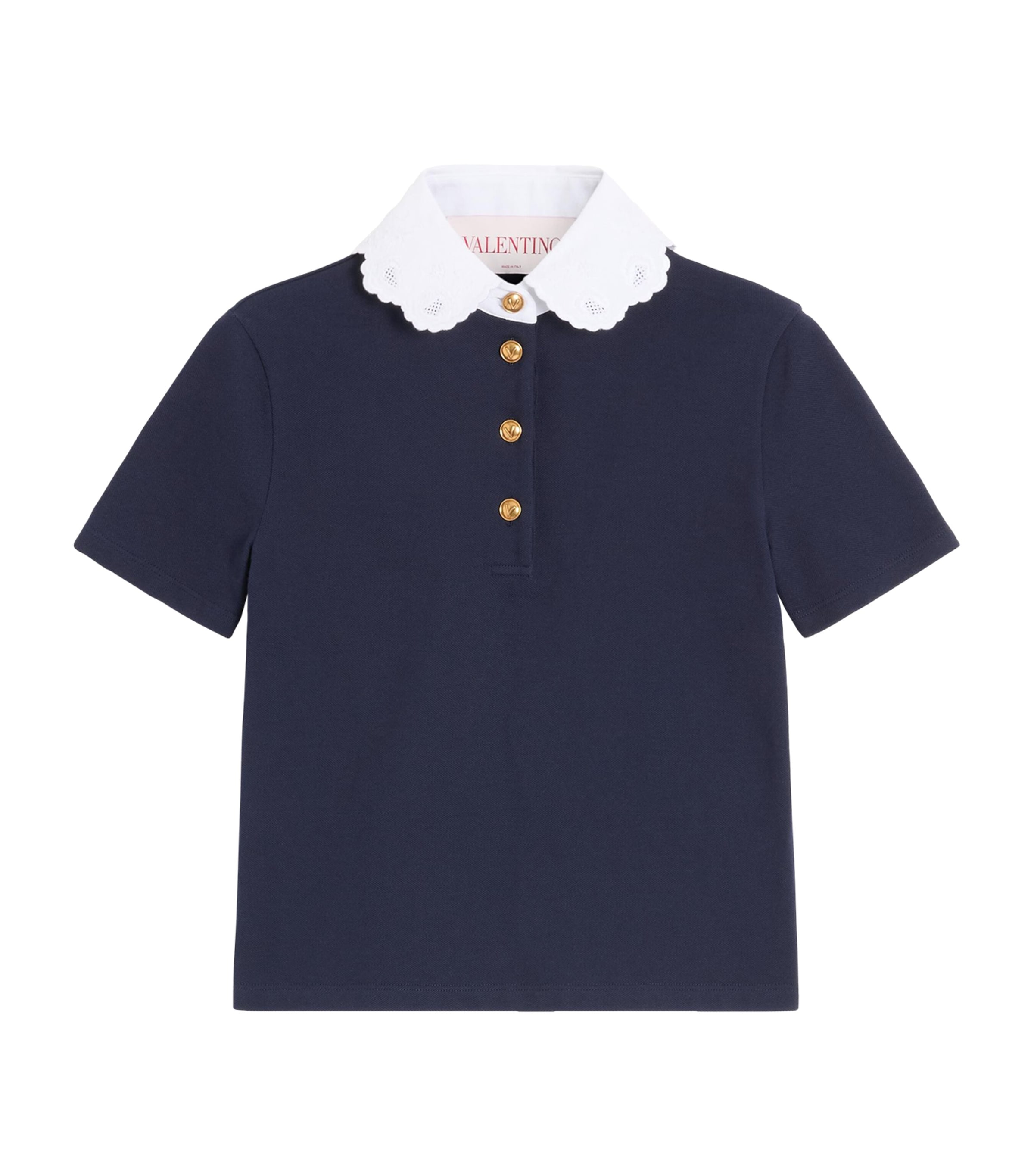Valentino Garavani Embroidered Cotton Sweatshirt Polo Shirt In Navy