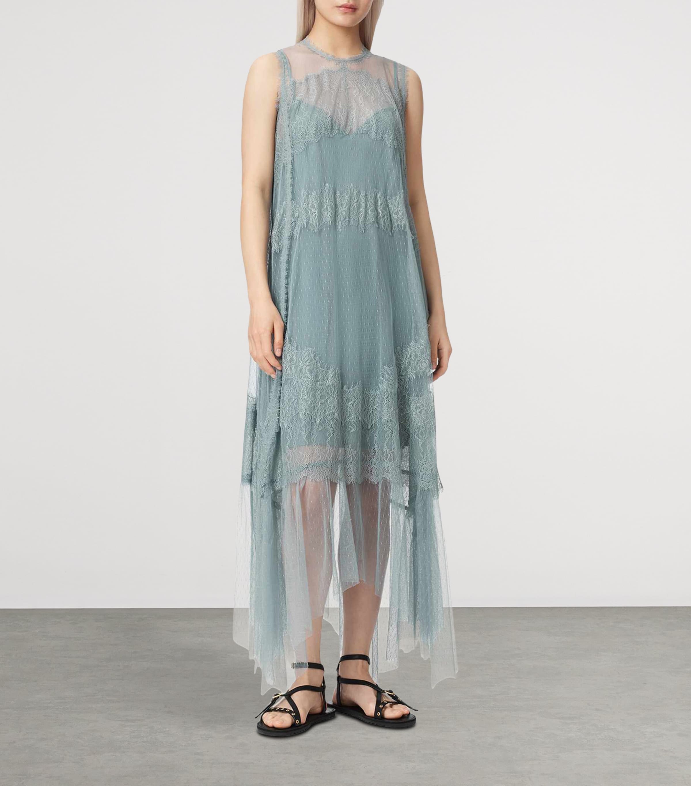 AllSaints Blue Lace Overlay Clara Dress