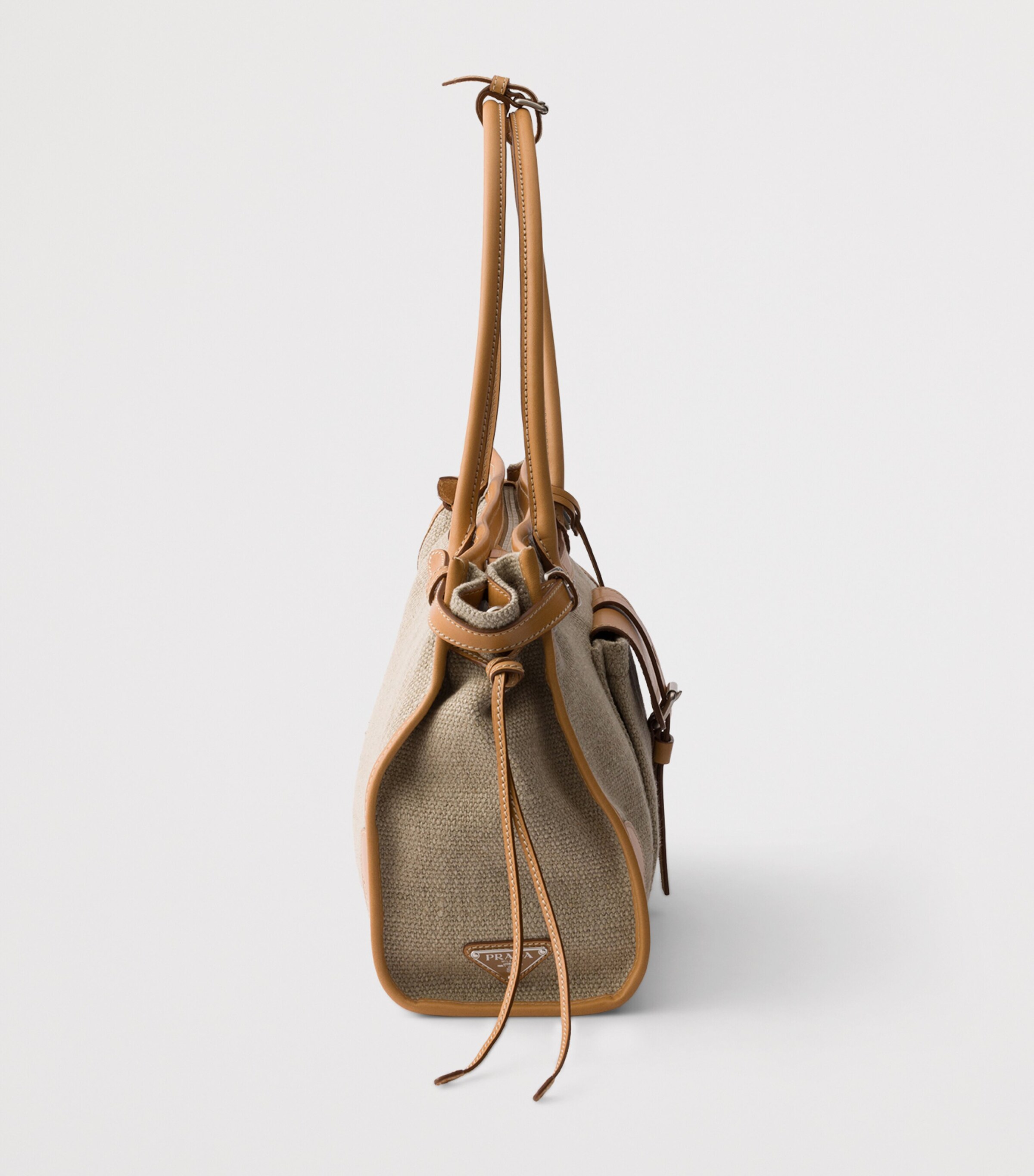 Prada Womens Small Linen Bonnie Shoulder Bag Neutral Image 8