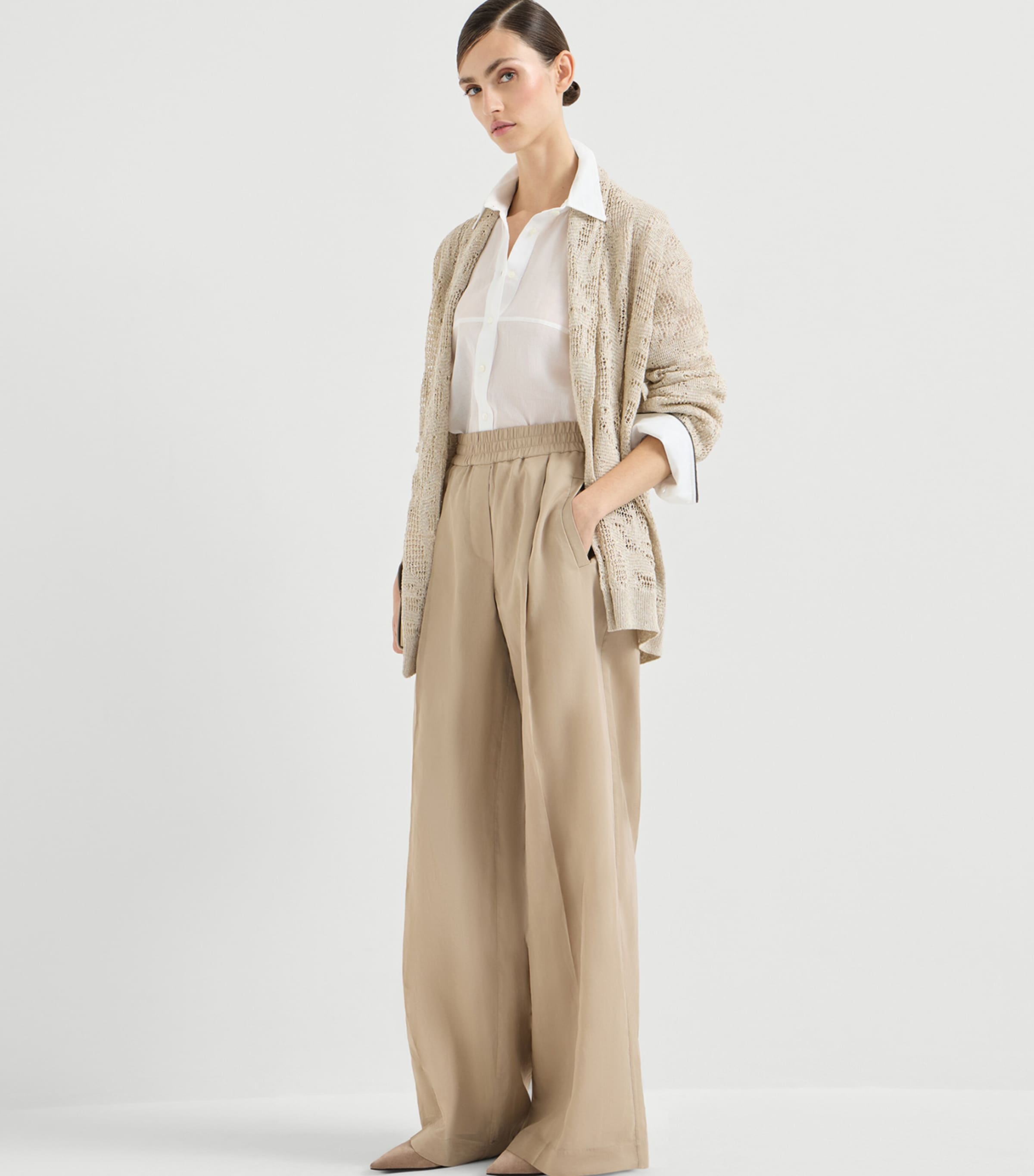 Brunello Cucinelli Womens Cotton Organza Wide-Leg Trousers Image 2