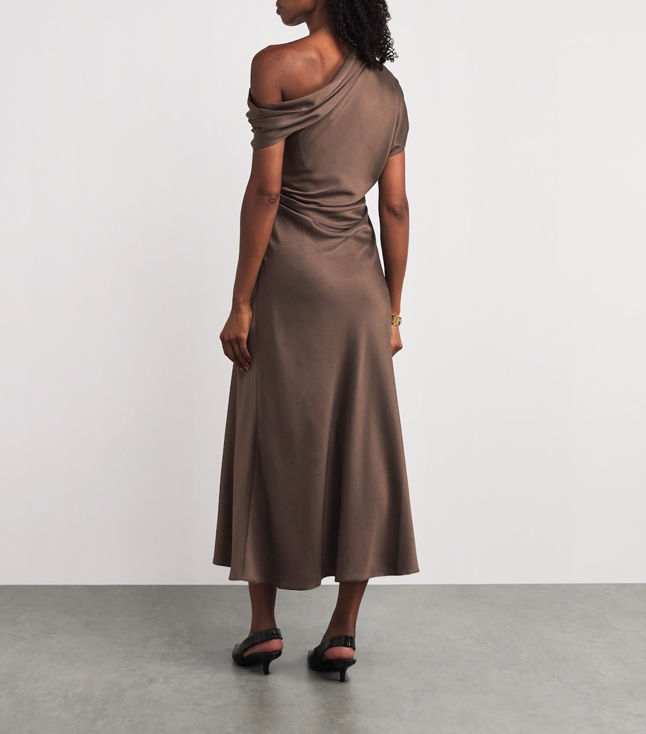 Satin Asymmetric Joanna Midi Dress COCOA Image 3