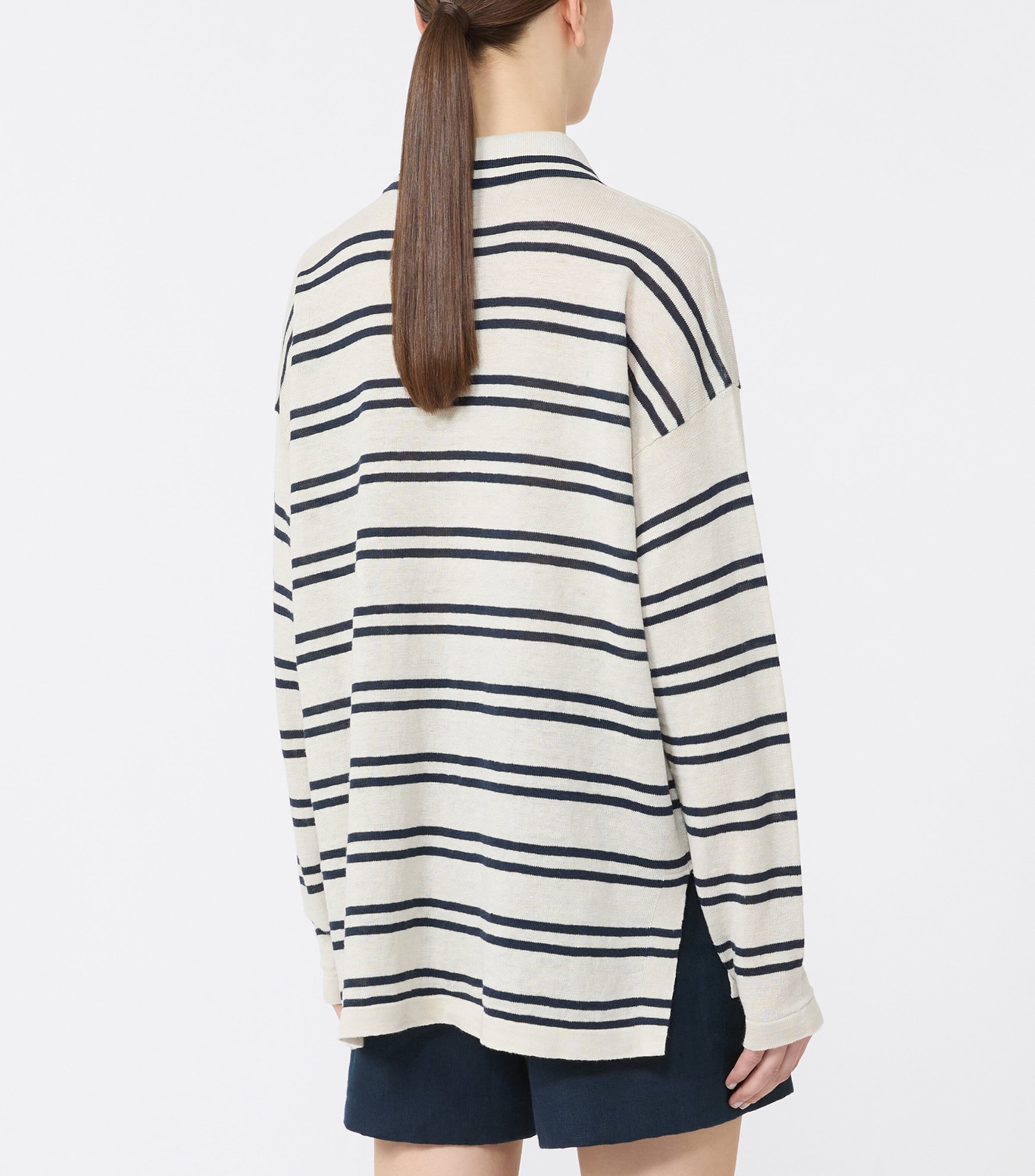 Max Mara Womens Linen Stripe Cardigan White Image 3