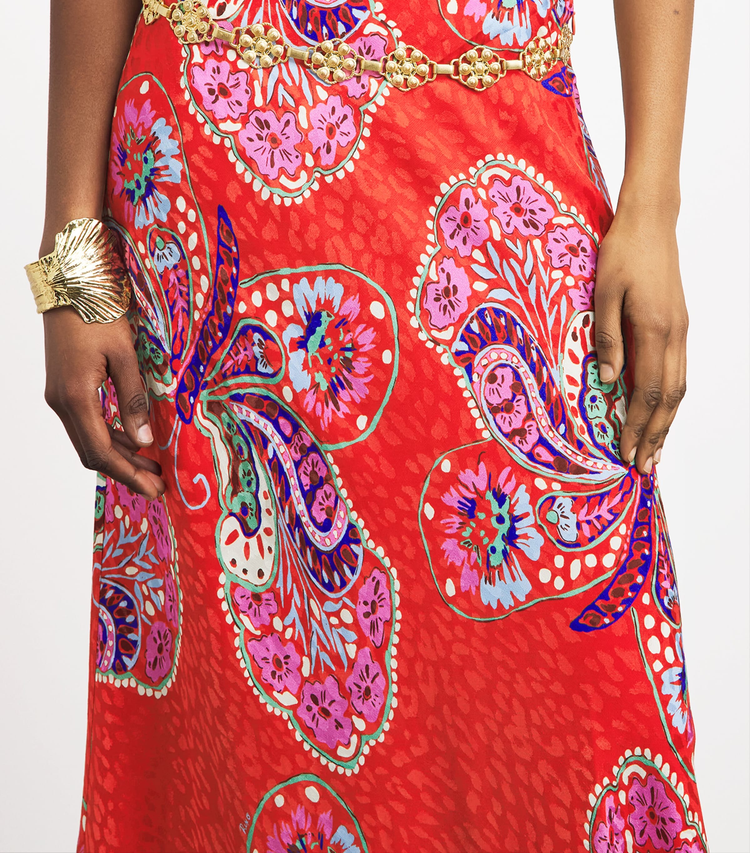 Rixo Womens Satin Printed Kelly Midi Skirt Bttrfly Blm Jacq Red Image 3