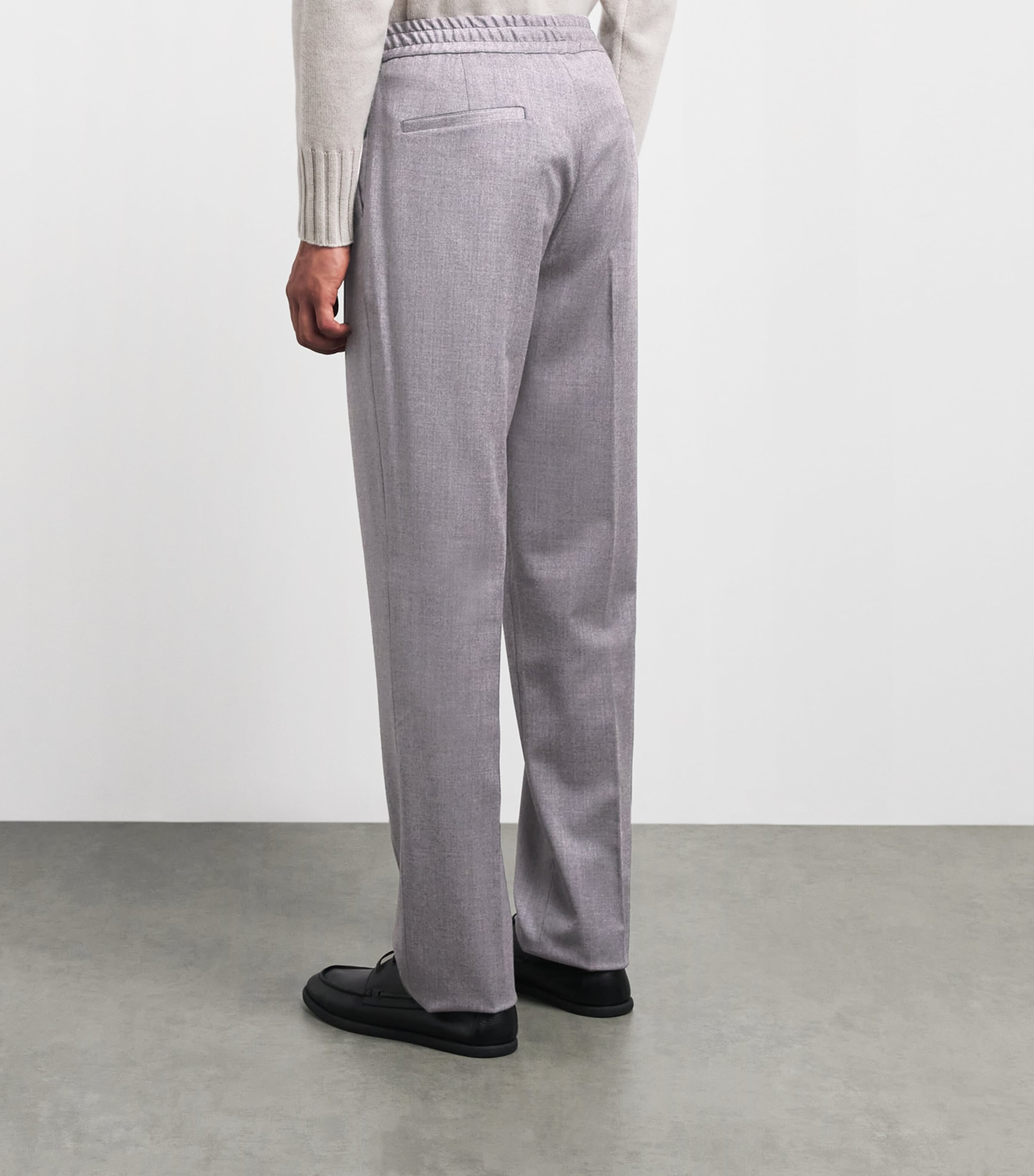 Maurizio Baldassari Mens Stretch-Virgin Wool Drawstring Trousers Warm Light Grey Image 5