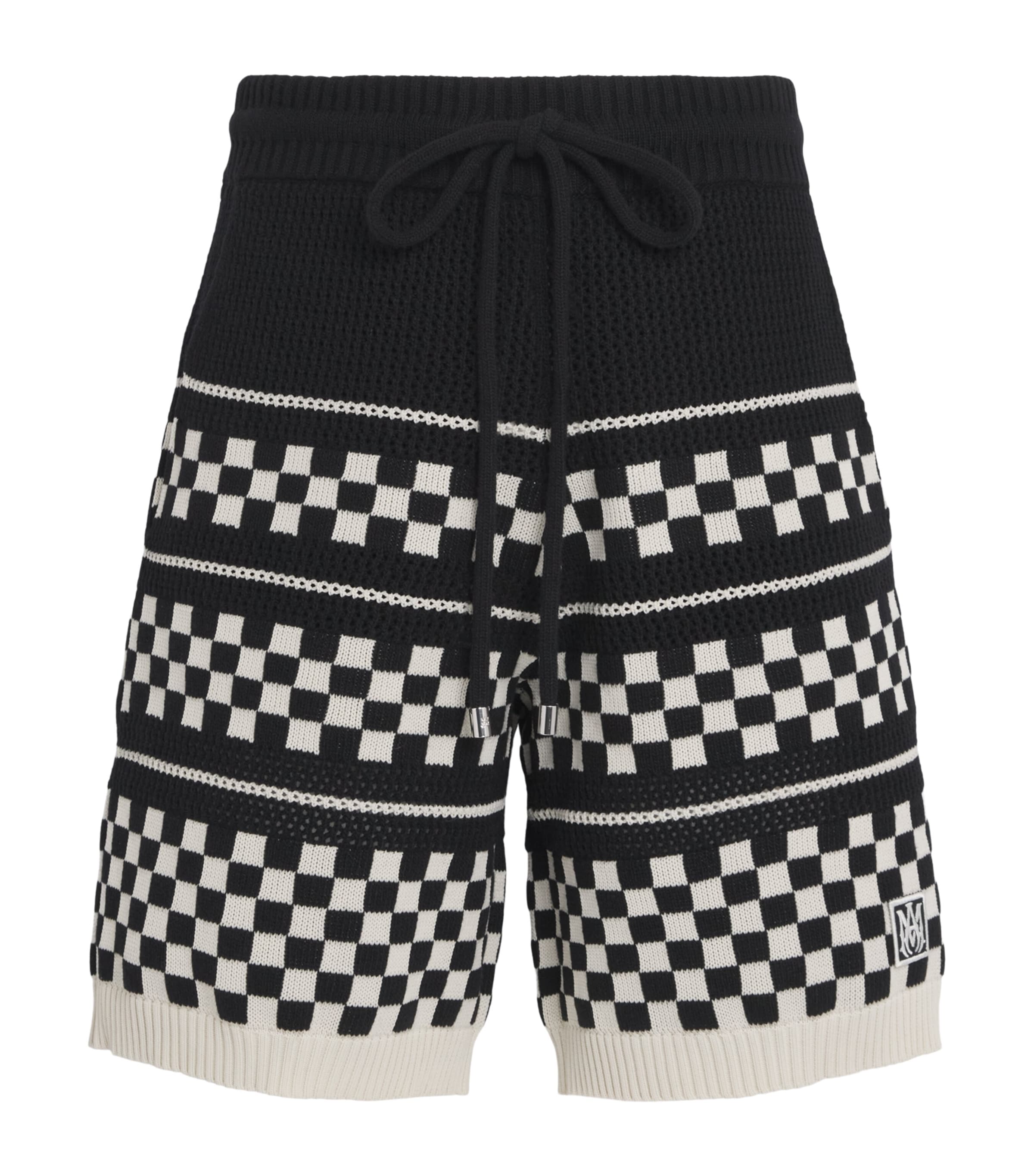 AMIRI Mens Wool-Blend Mesh Check Shorts Black Image 1