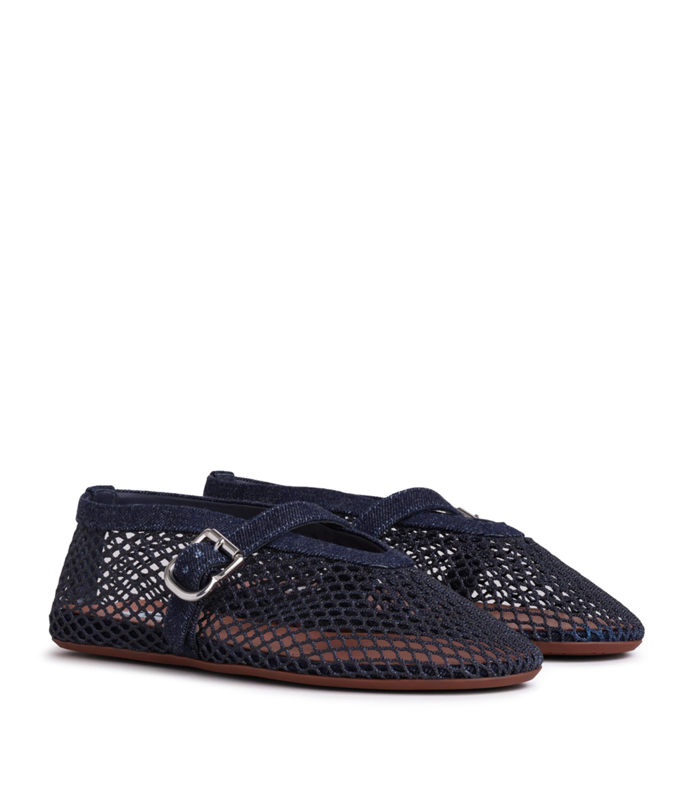 Alaïa Denim Fishnet Ballet Flats Denim Blue Image 3