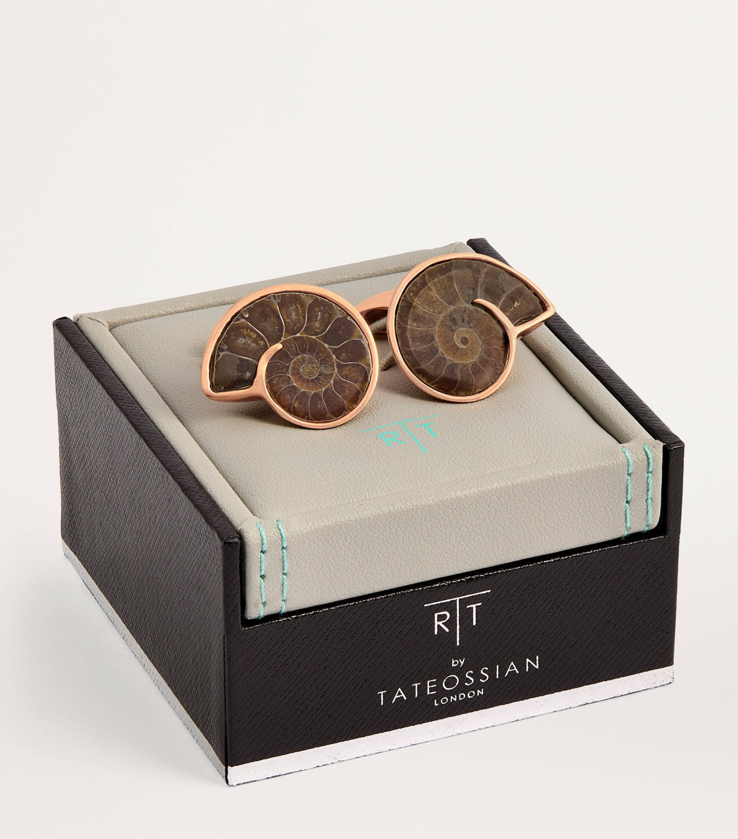 Tateossian Sterling Silver and Fossilised Ammonite Cufflinks Gold Image 3