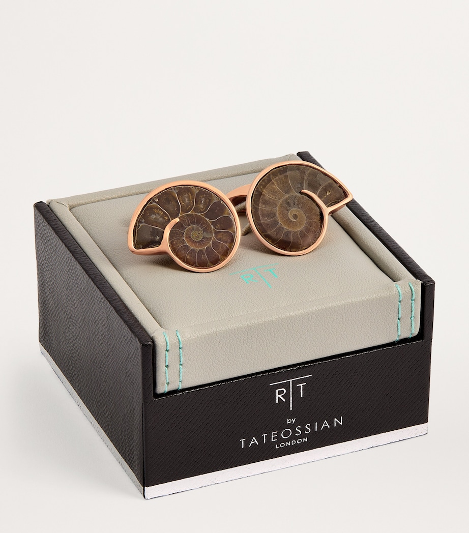 Tateossian Sterling Silver and Fossilised Ammonite Cufflinks Gold Image 3