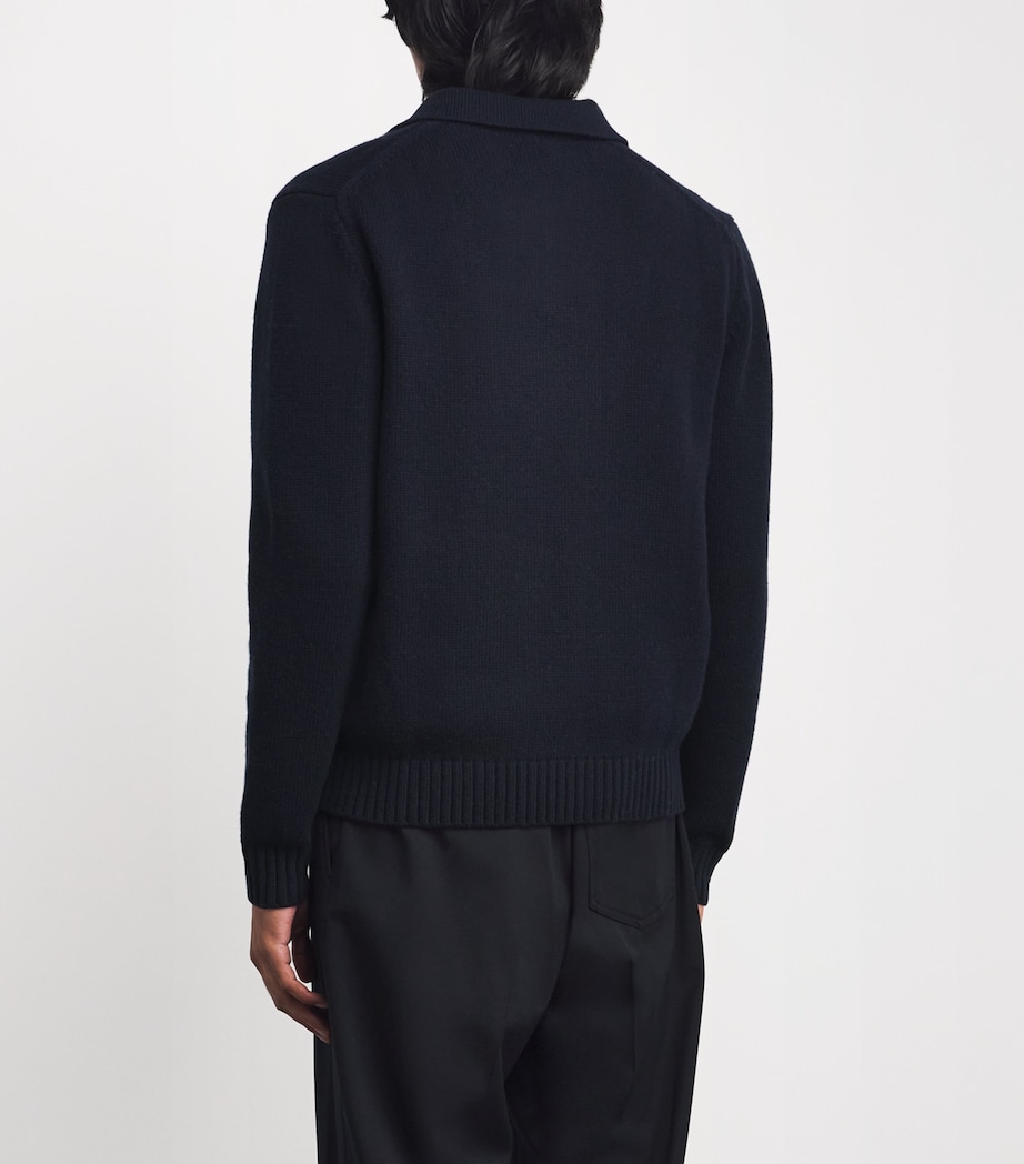 Wool-Blend Open-Collar Sweater 10098 - NAVY Image 4