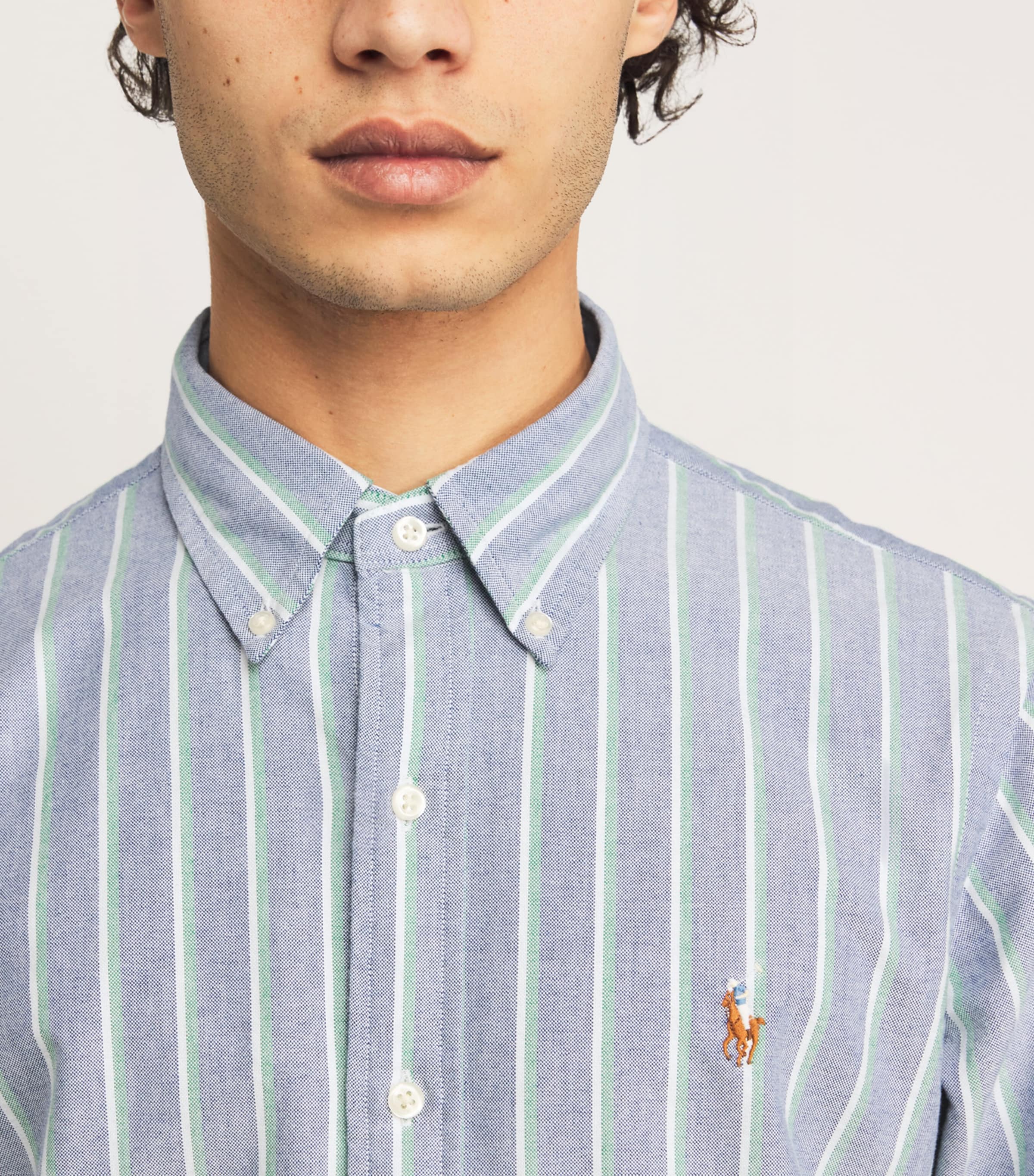 Cotton Stripe Oxford Shirt 259D NAVY GREEN MLTI Image 6