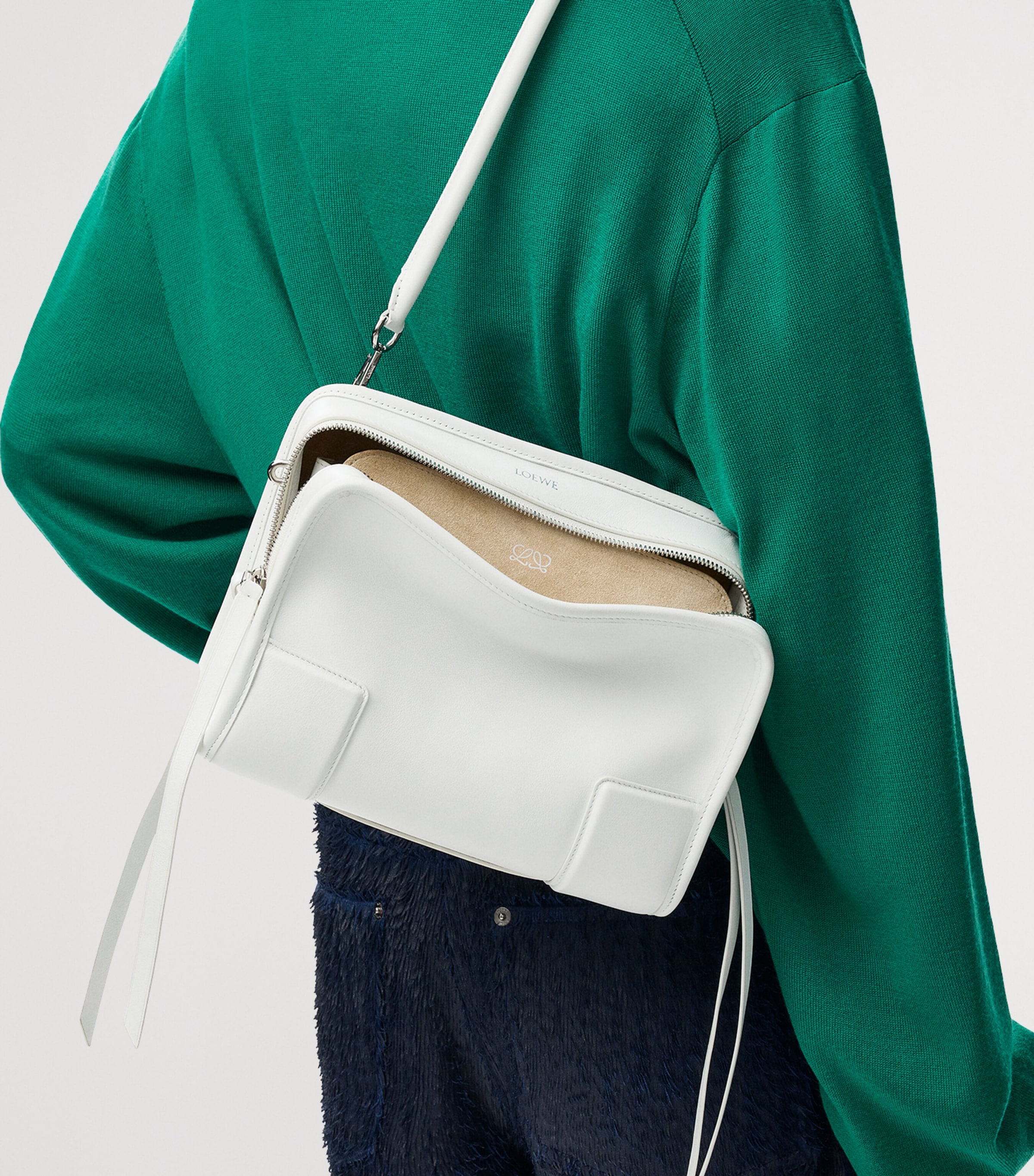 LOEWE Small Leather Amazona 180 Top-Handle Bag White Image 10