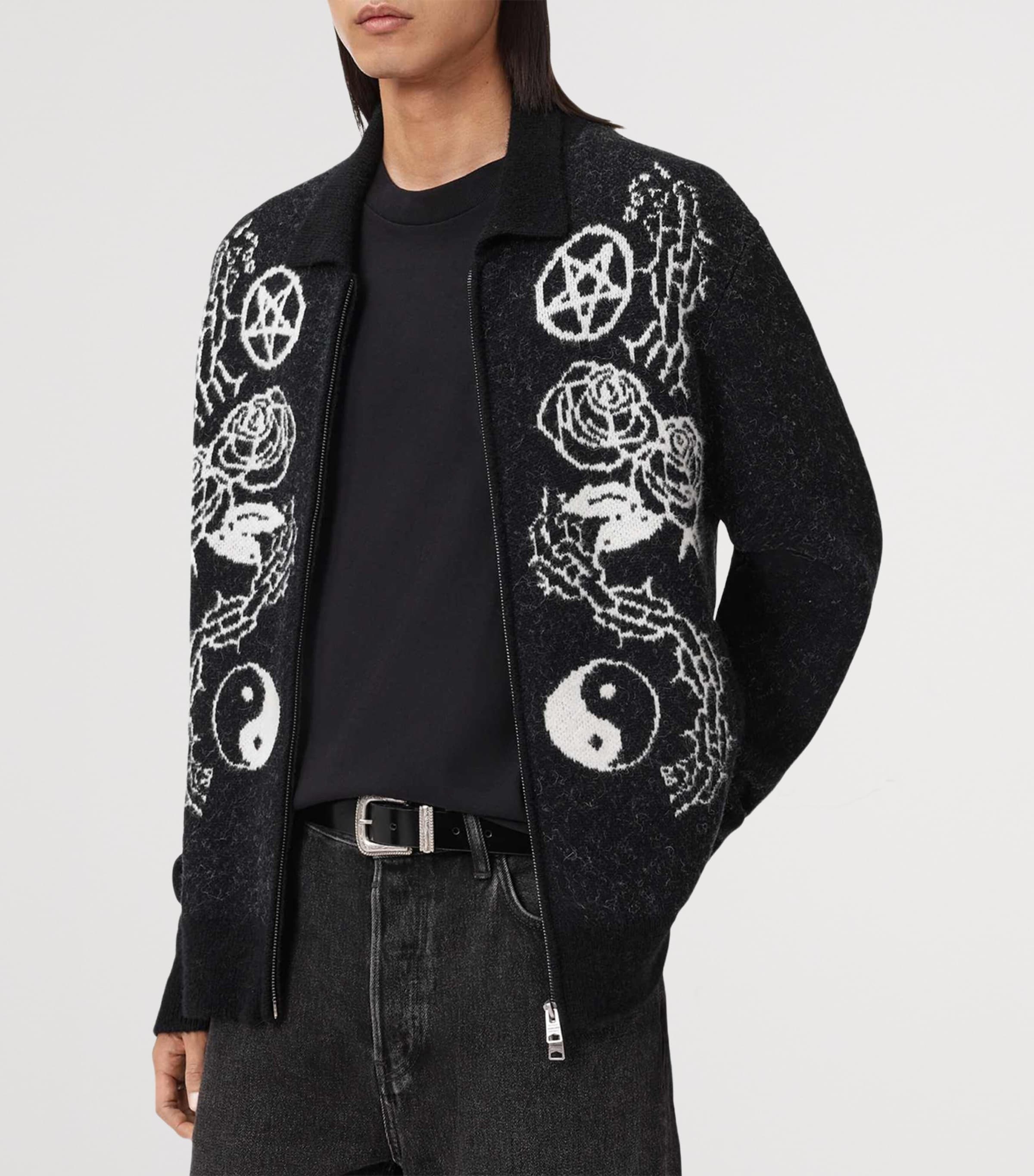 Cotton-Blend Warner Cardigan CINDER BLACK/WHITE Image 4