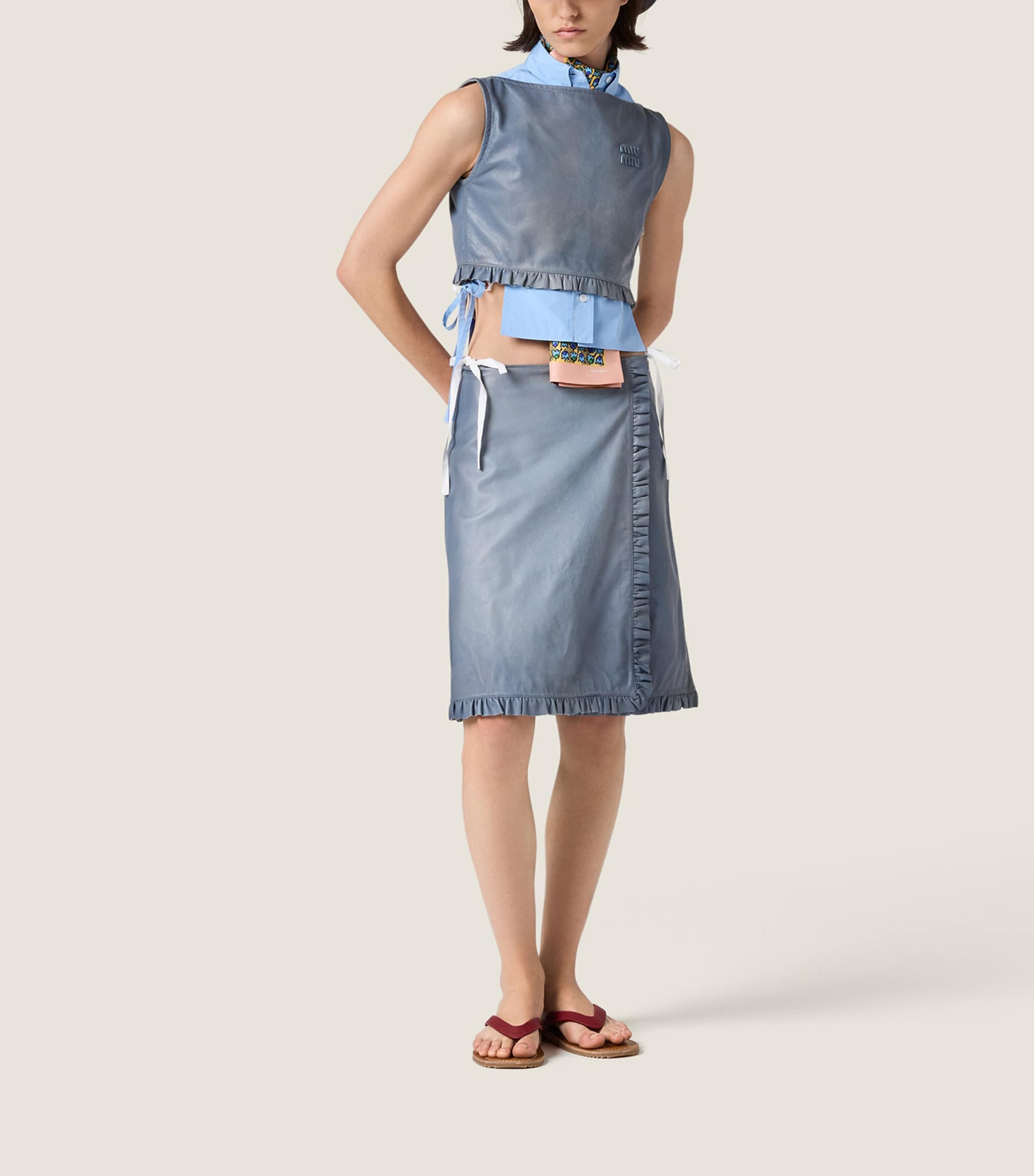 Miu Miu Womens Nappa Leather Cropped Top Light Blue Image 2