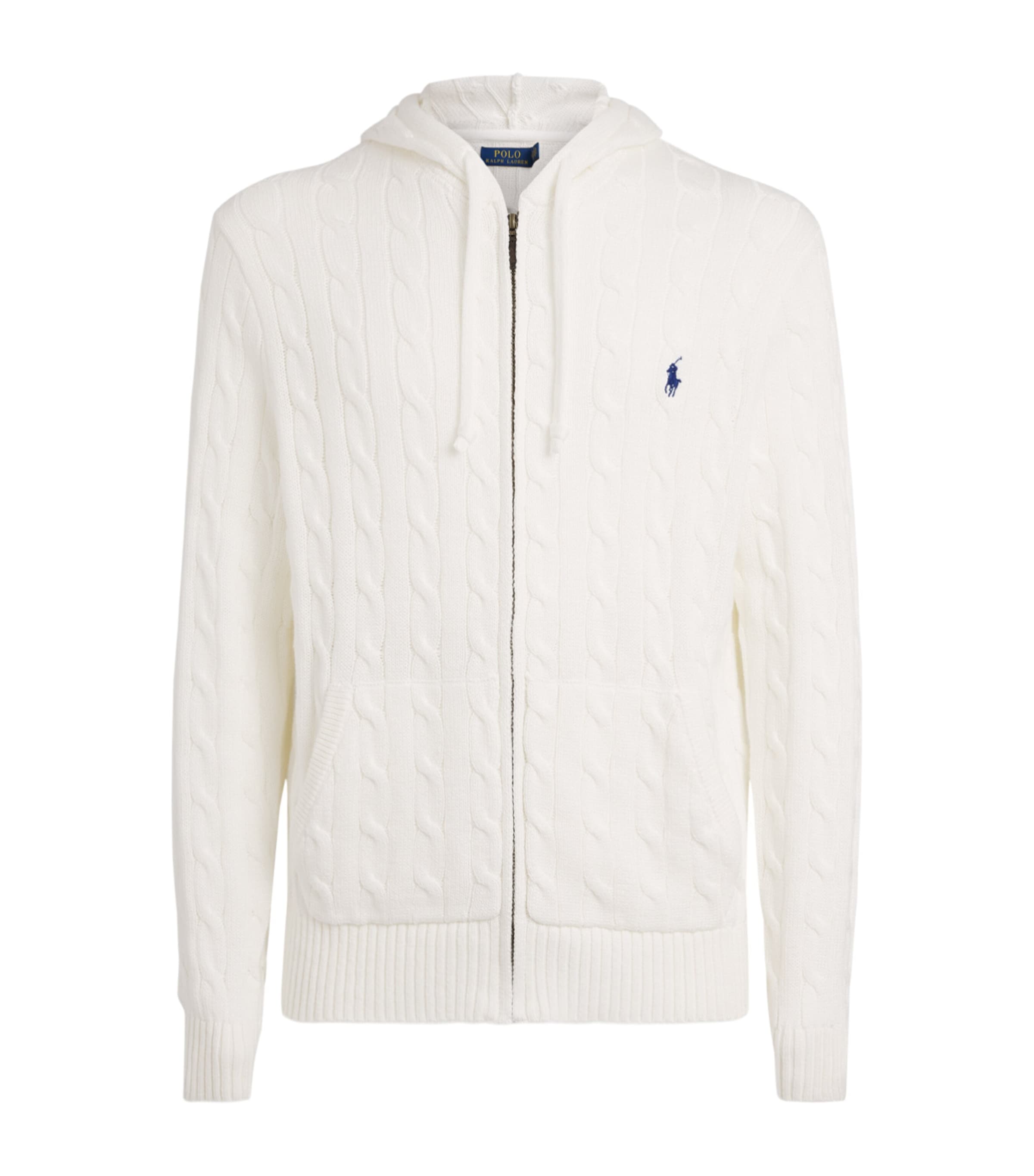 Polo Ralph Lauren Mens Cotton Cable-Knit Zip-Up Hoodie White Image 1