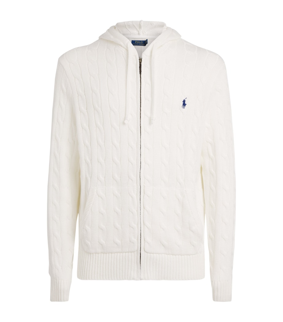 Polo Ralph Lauren Mens Cotton Cable-Knit Zip-Up Hoodie White Image 1